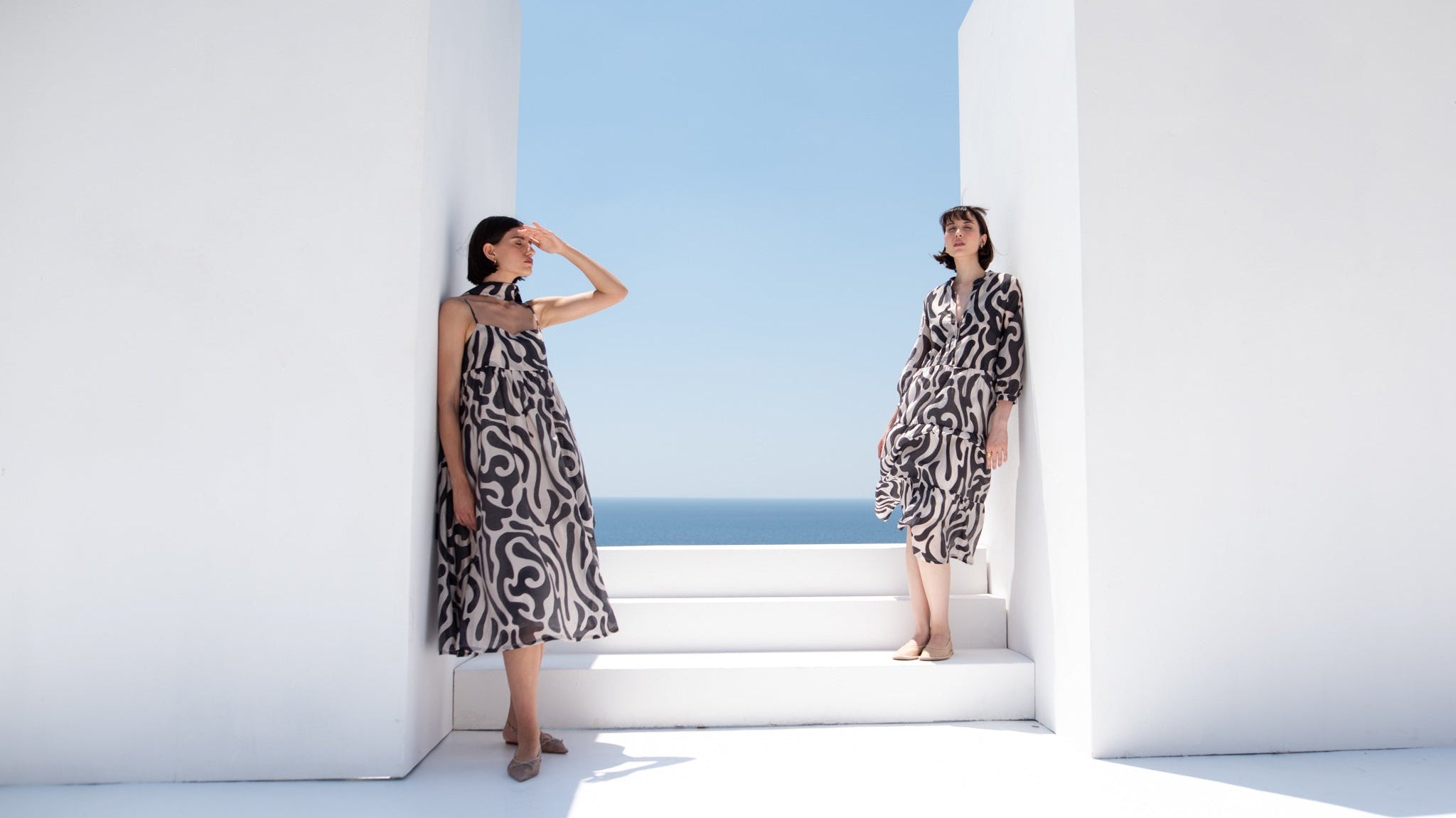Onda Midi Dress in Savannah Print, linen vacation dress for a Mediterranean holiday by LUXMII