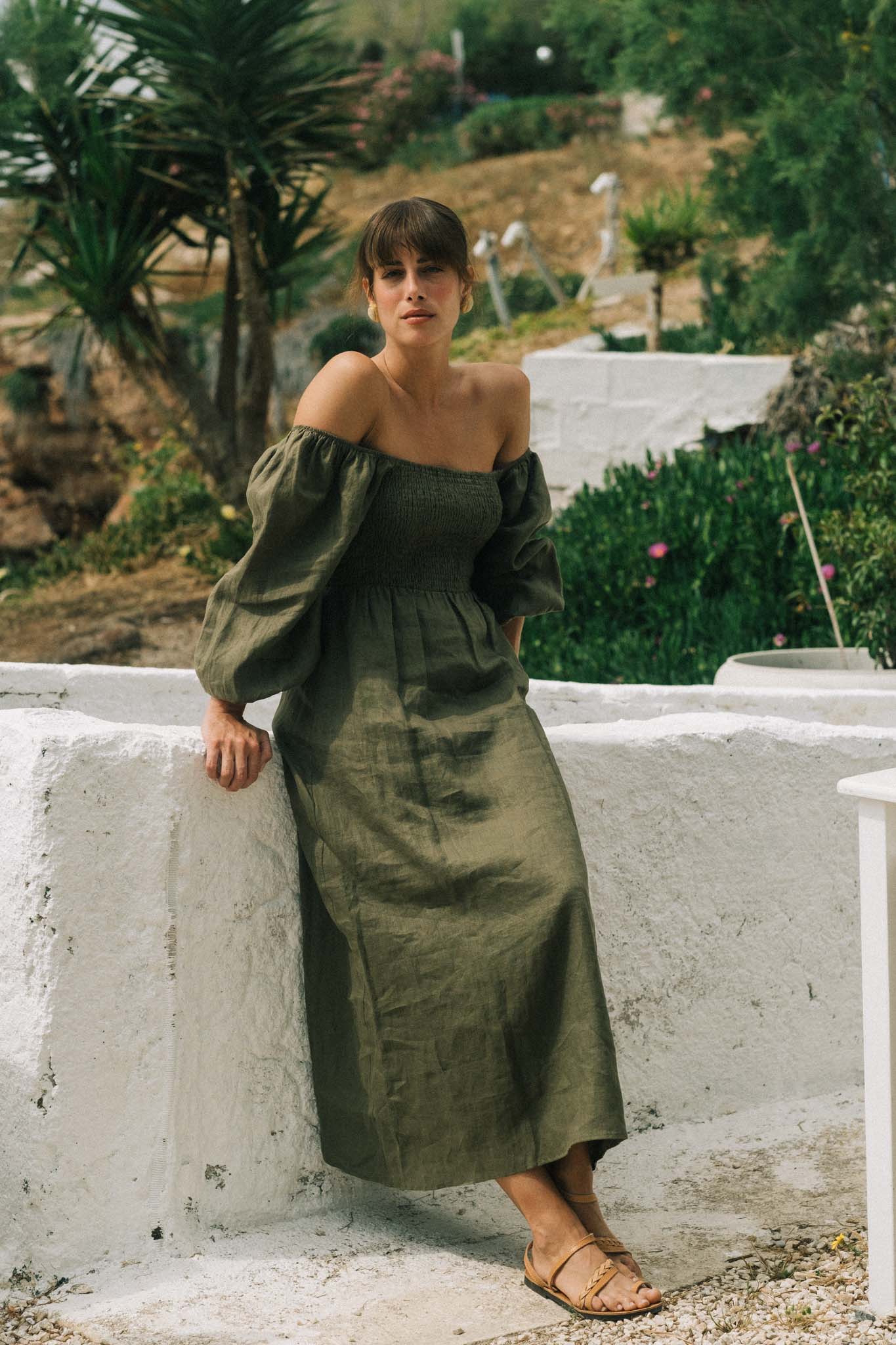 Agapi Linen Maxi Dress Khaki Luxmii