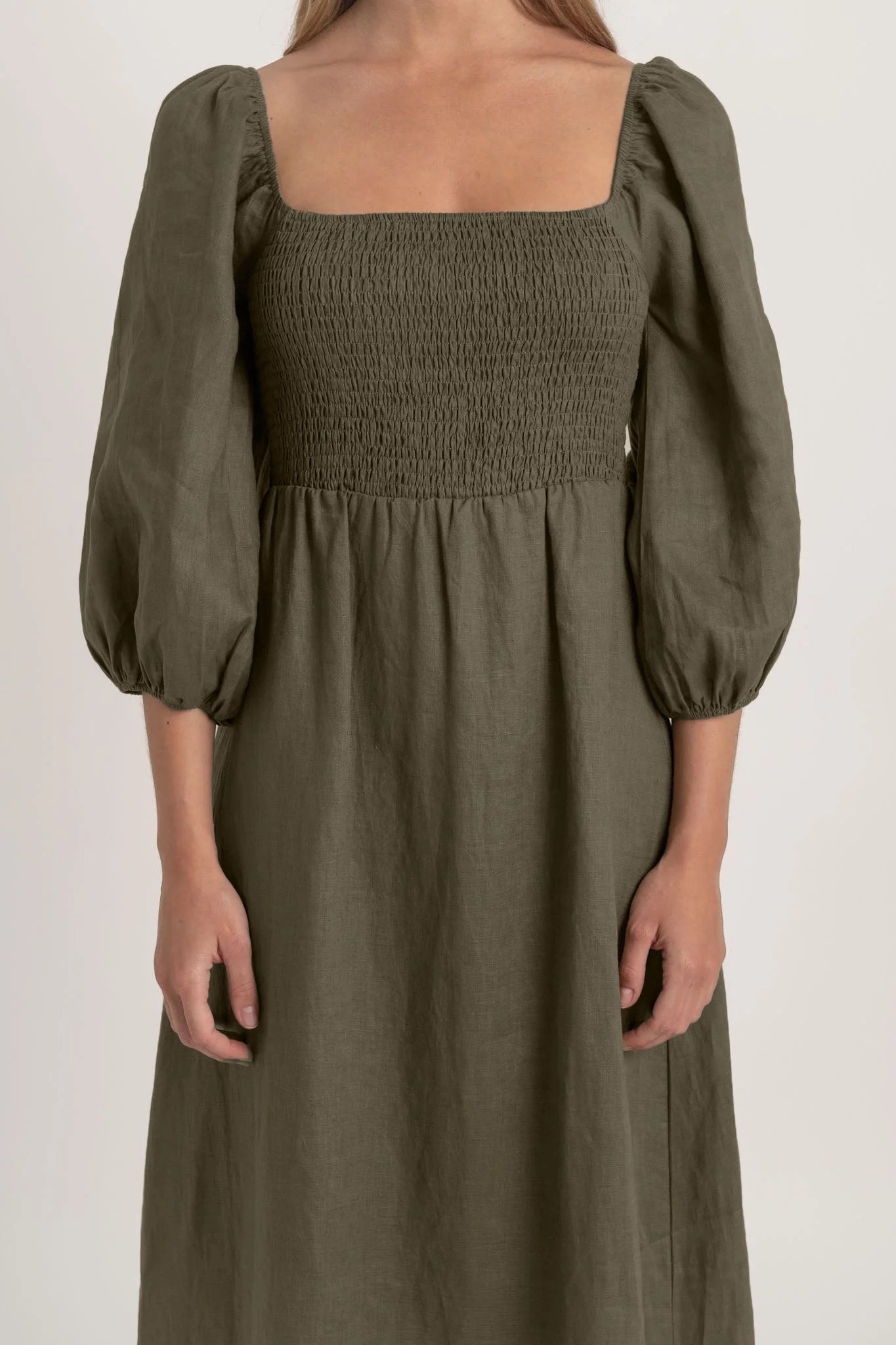 Agapi Linen Maxi Dress Khaki Luxmii