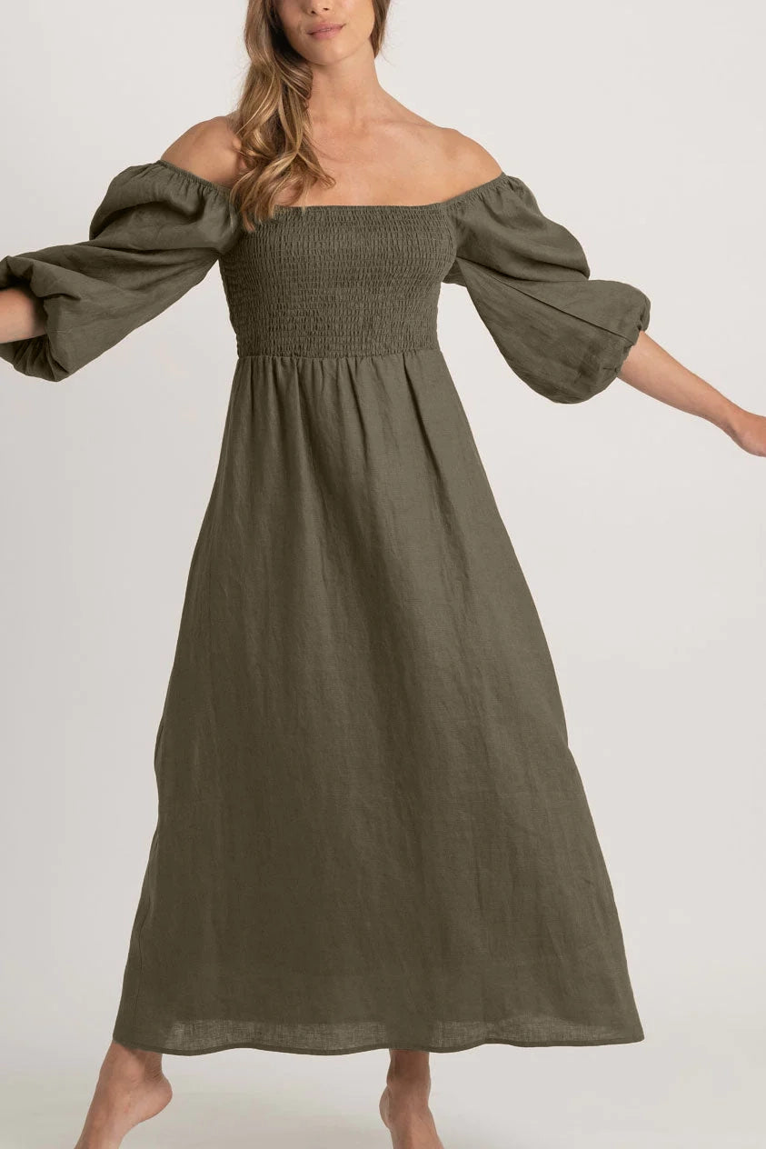 Agapi Linen Maxi Dress Khaki Luxmii