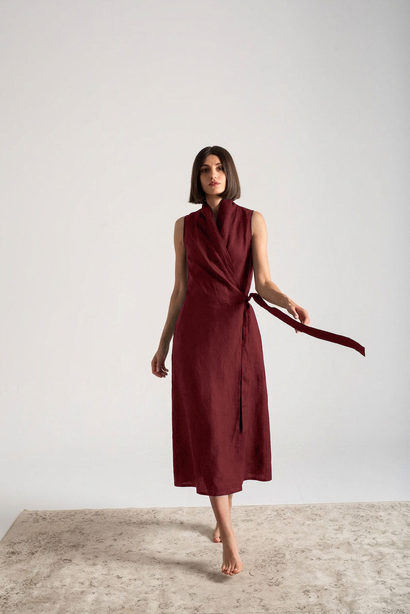 Amara Cowl Neck Wrap Dress Wine Luxmii