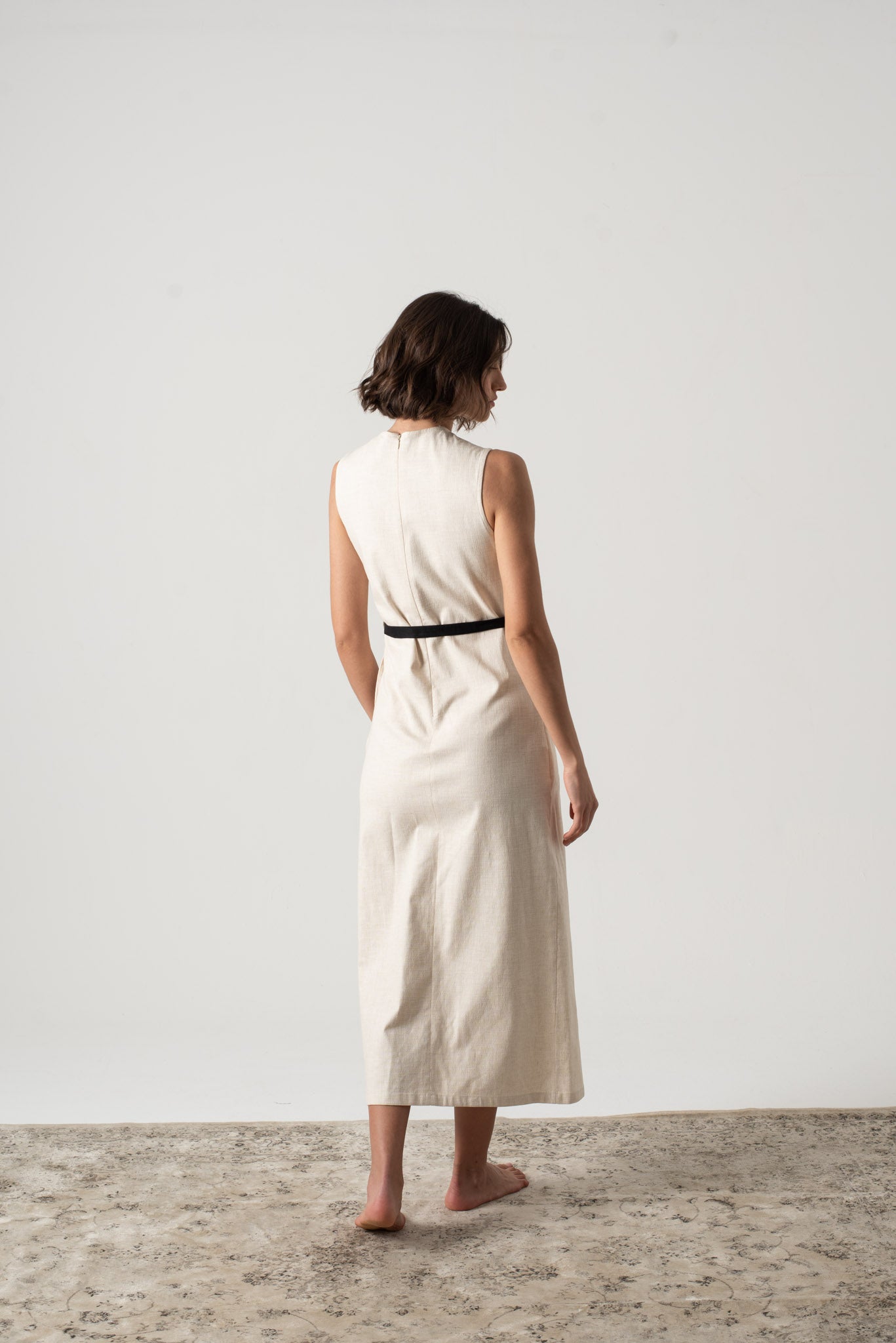 Aurore Linen Midi Dress Natural Beige Luxmii