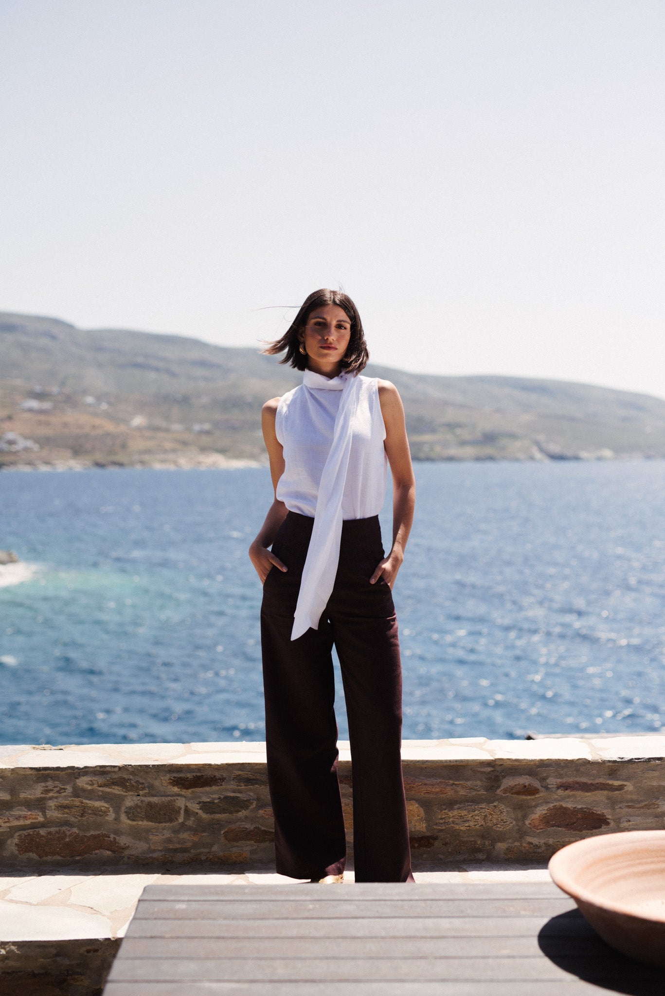 Axel Linen Tie Top White Luxmii