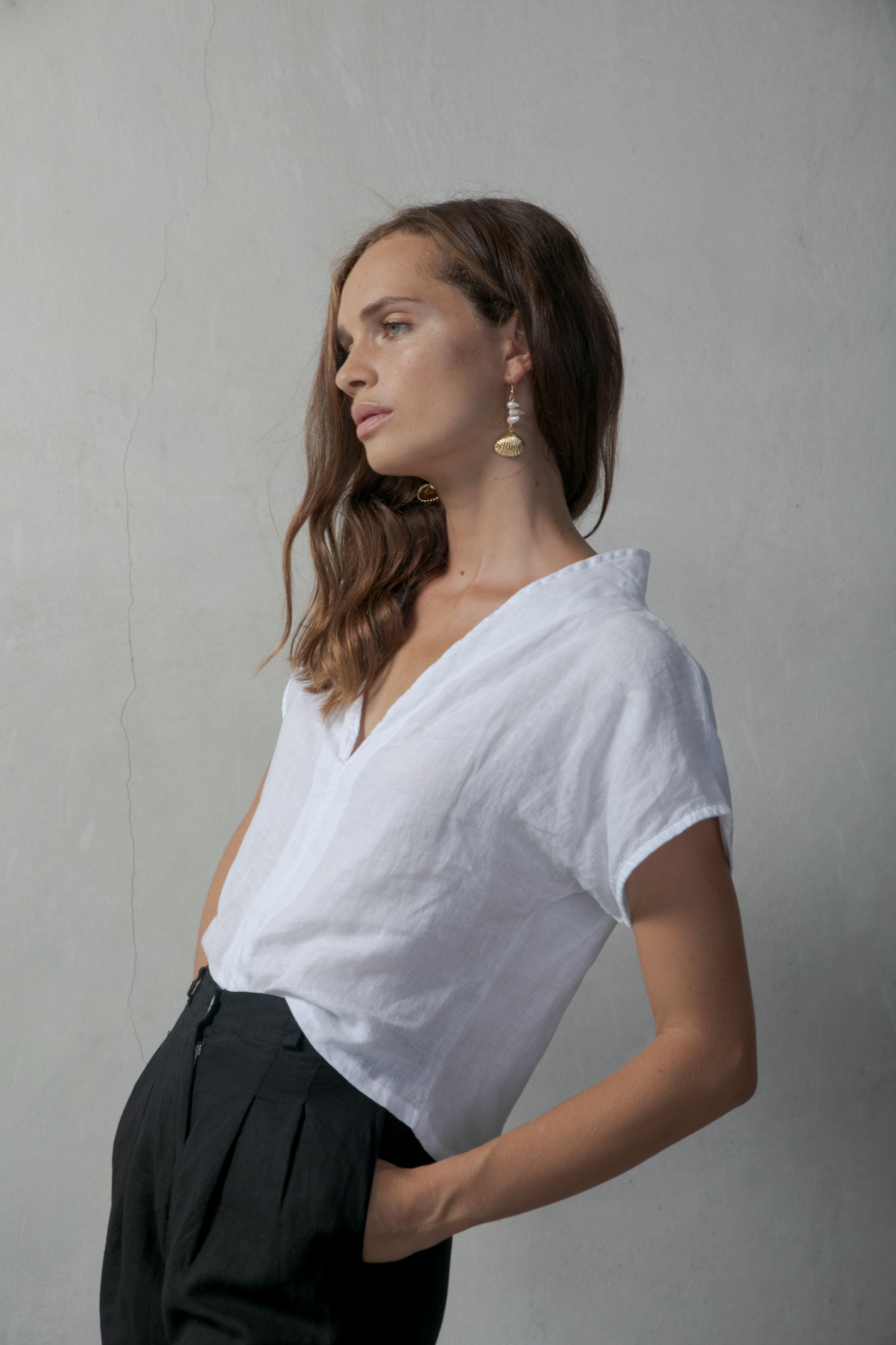 Collo Alto Linen Top White Luxmii