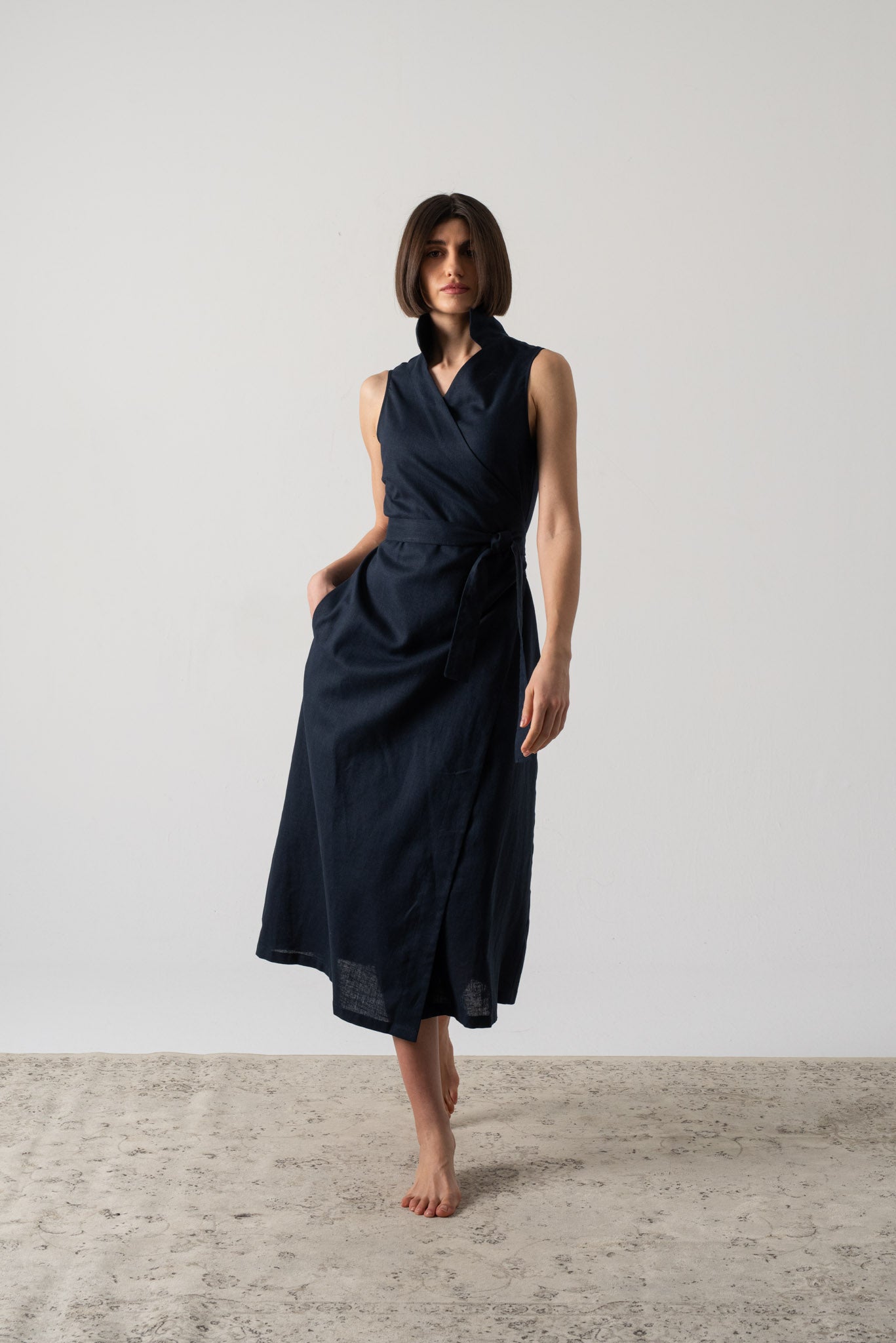 Cora Wrap Dress Navy Luxmii