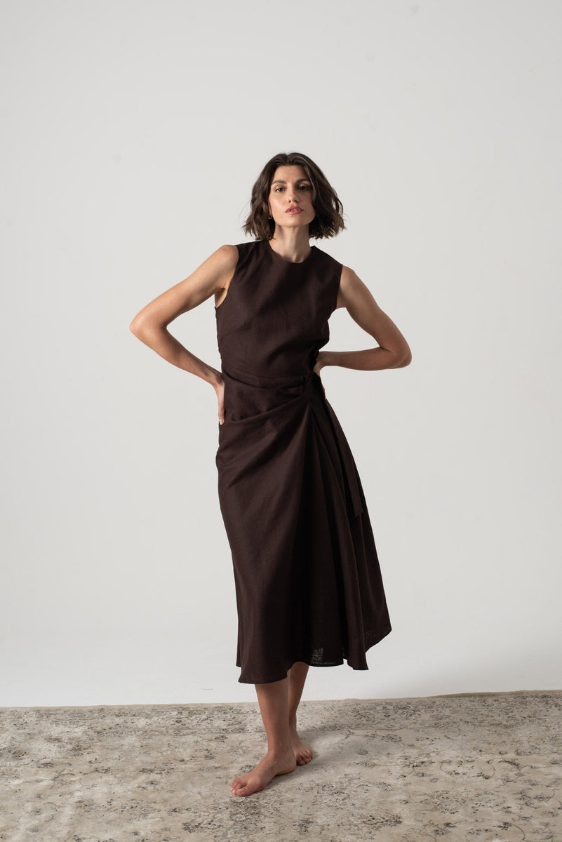 Eda Midi Wrap Dress Brown Espresso – LUXMII