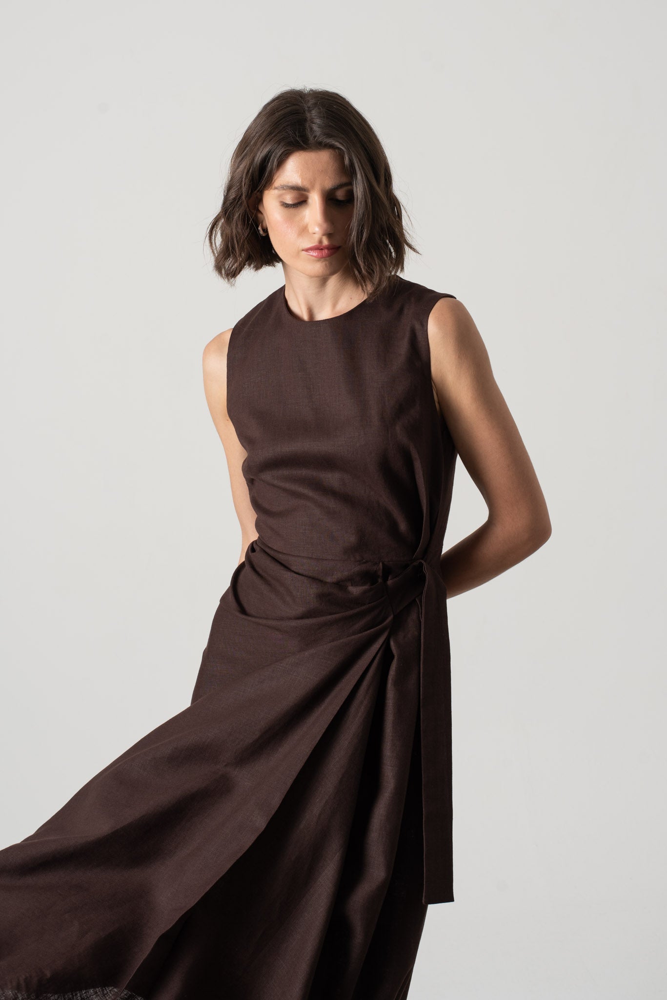 Eda Midi Wrap Dress Brown Espresso Luxmii