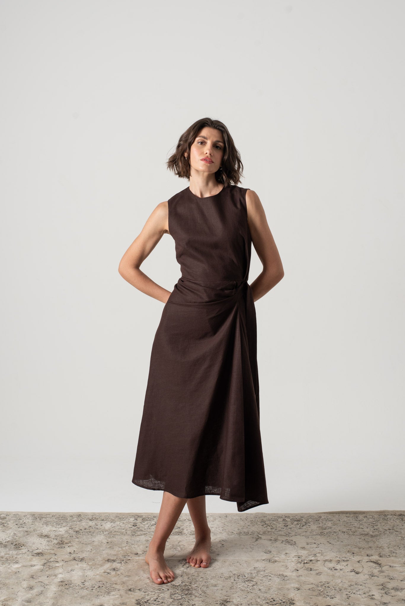 Eda Midi Wrap Dress Brown Espresso Luxmii