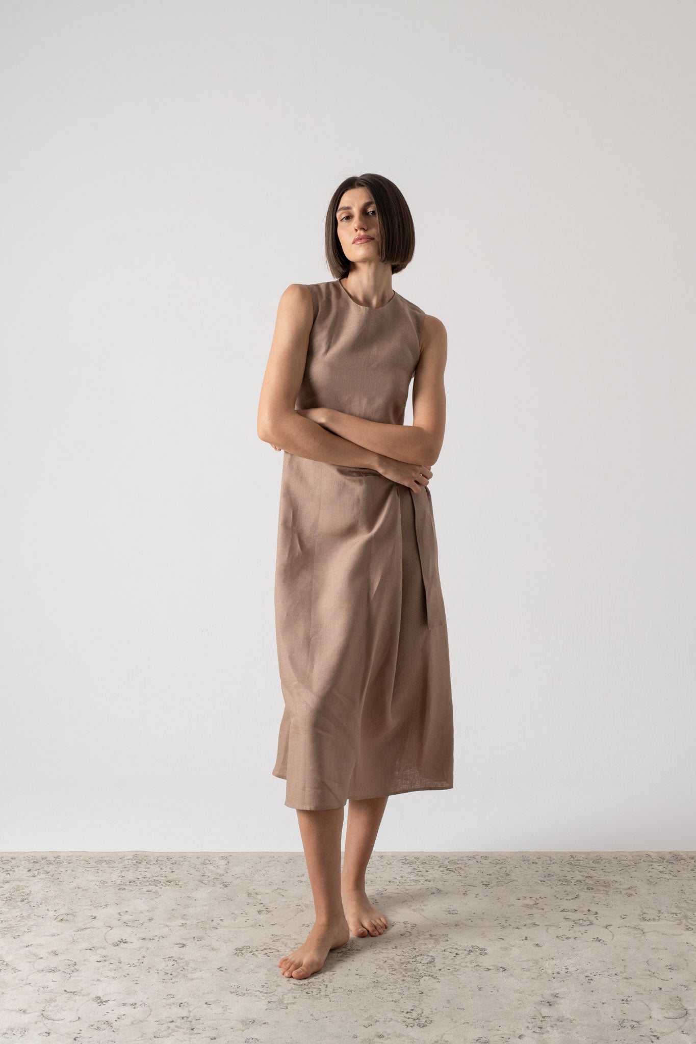 Eda Midi Wrap Dress Mocha Taupe Luxmii
