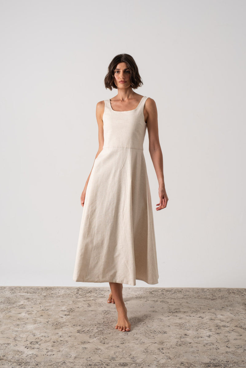 Ionia Midi Dress Natural Beige – LUXMII