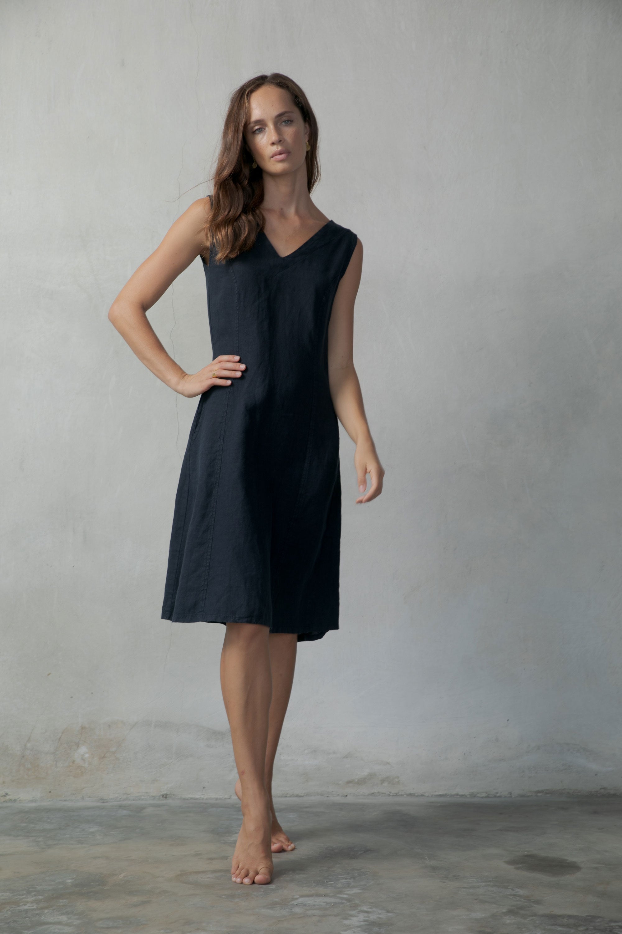 L'origami Linen Slip Dress Navy Luxmii