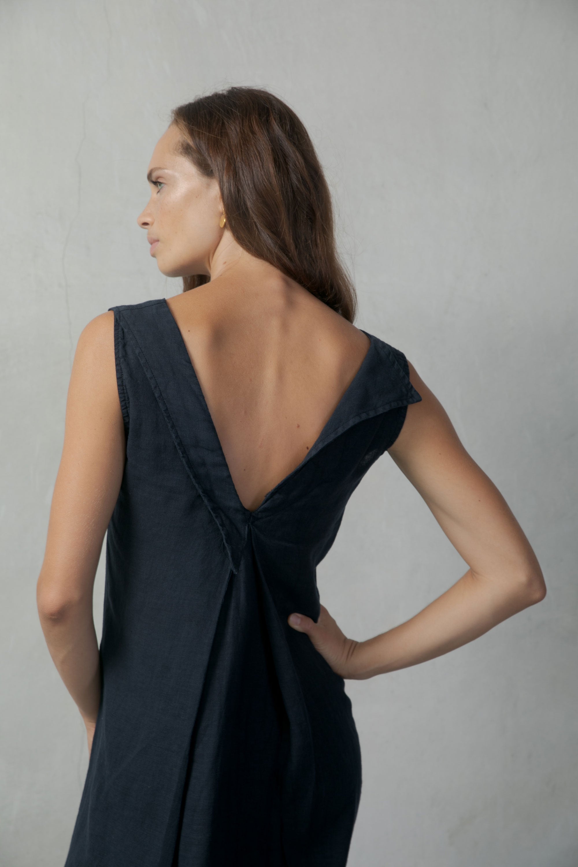 L'origami Linen Slip Dress Navy Luxmii