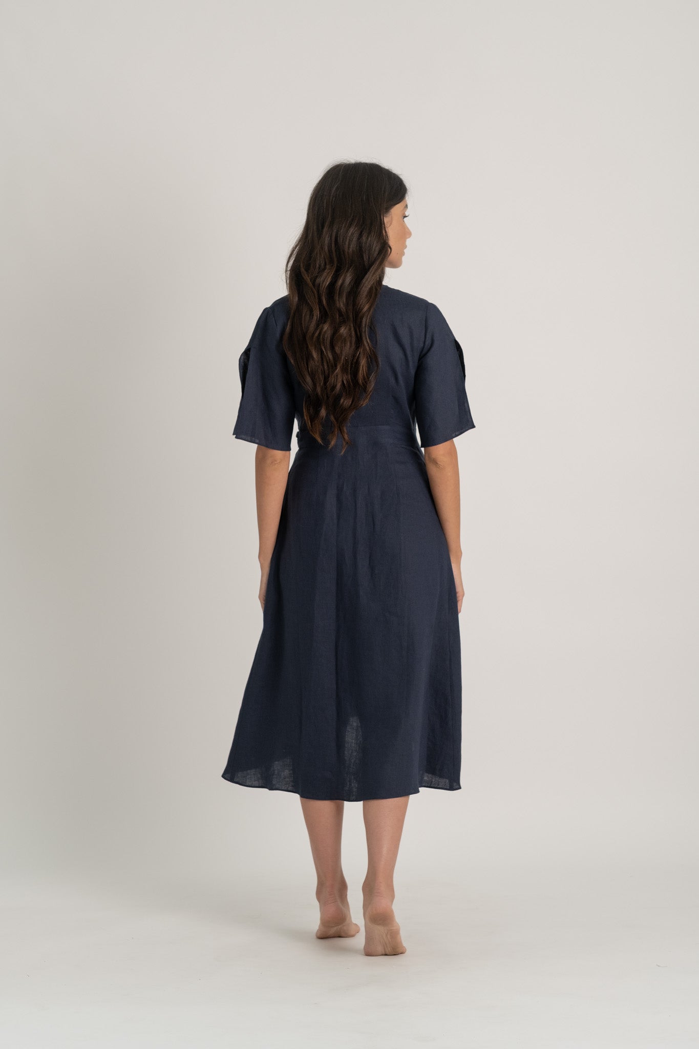 Meraki Linen Wrap Dress Navy Luxmii
