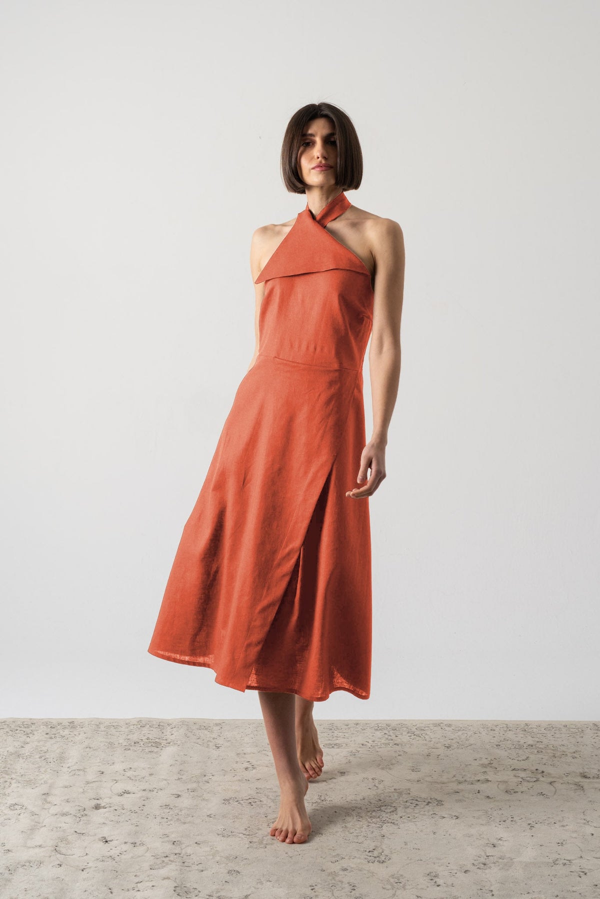 Oréa Halter Midi Dress Copper Luxmii