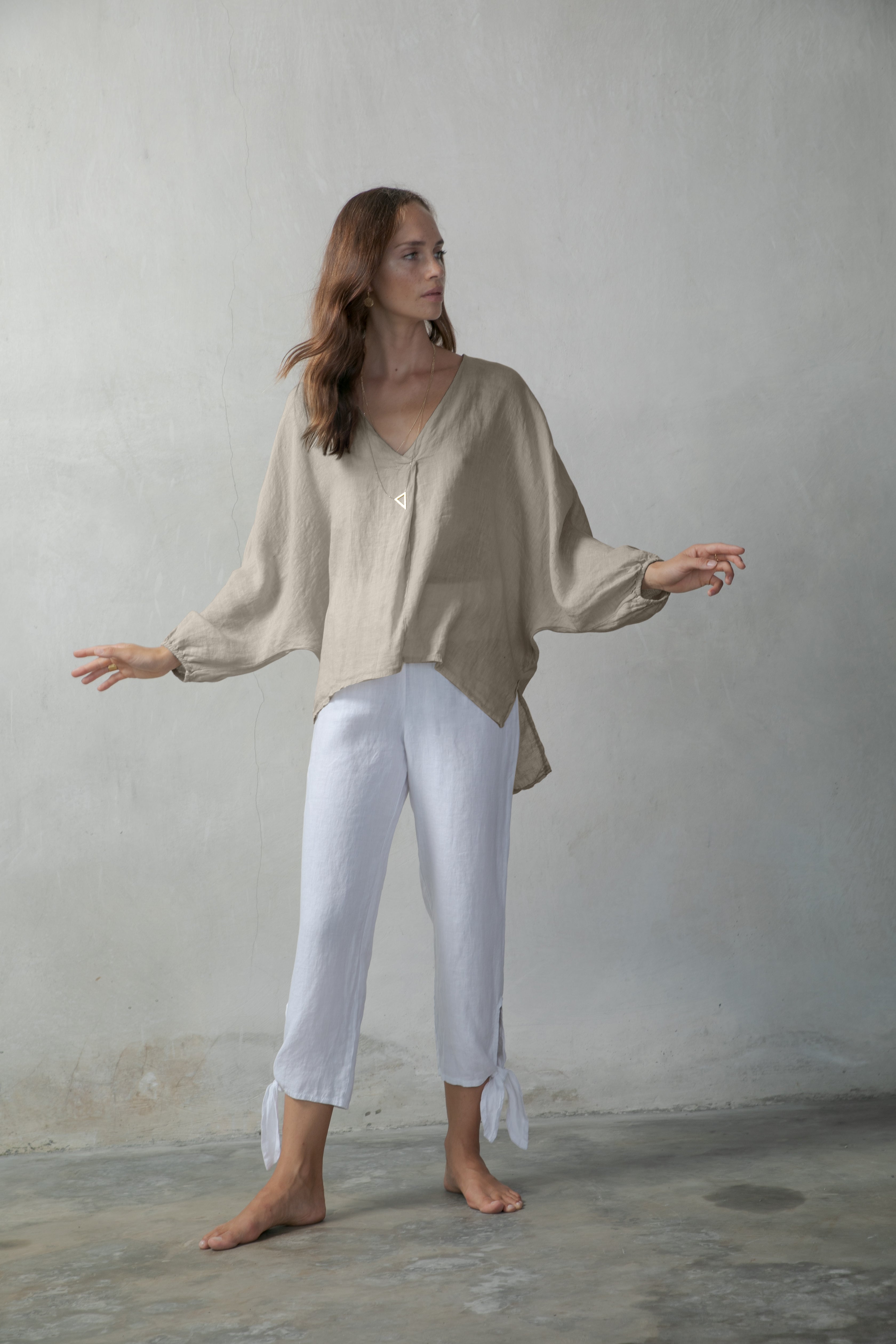 Relaxed Pallocino Linen Top Oatmeal Luxmii