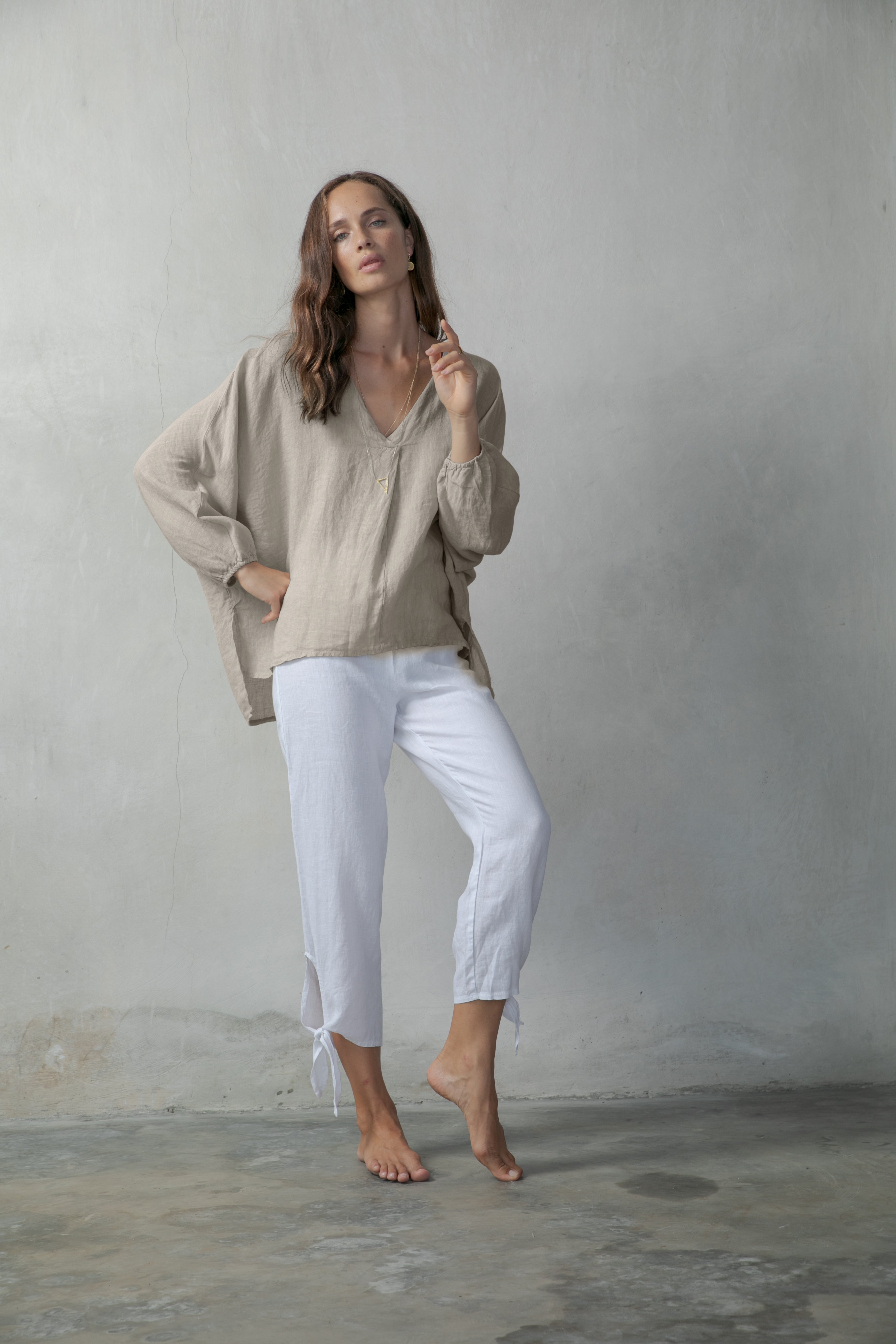 Relaxed Pallocino Linen Top Oatmeal Luxmii