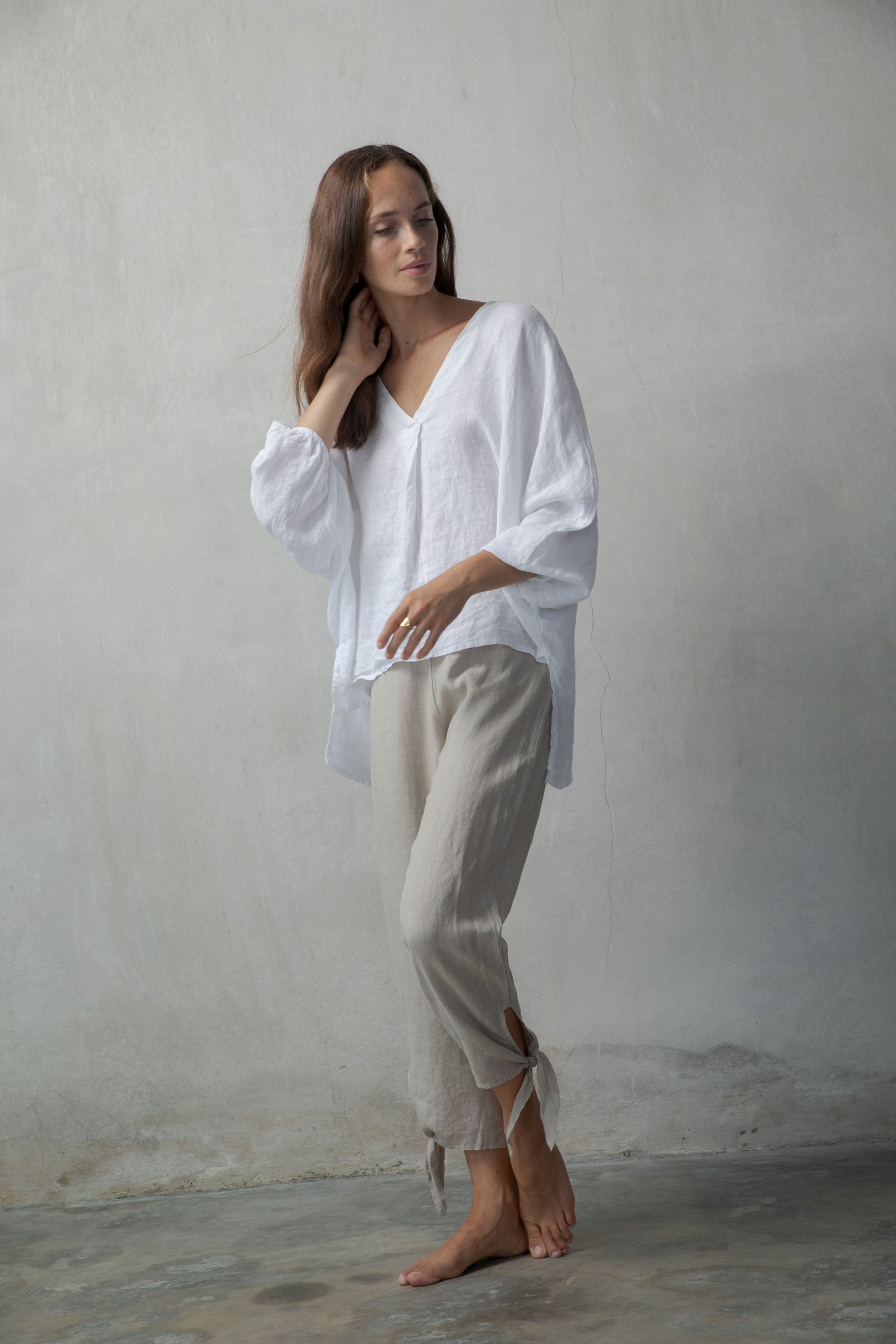 Relaxed Pallocino Linen Top White Luxmii