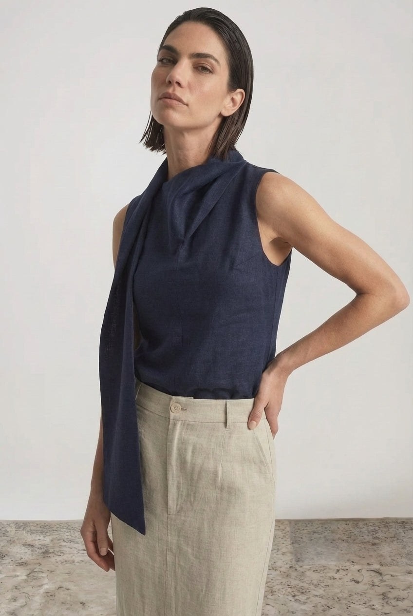 Vaeli Scarf Top Navy Luxmii
