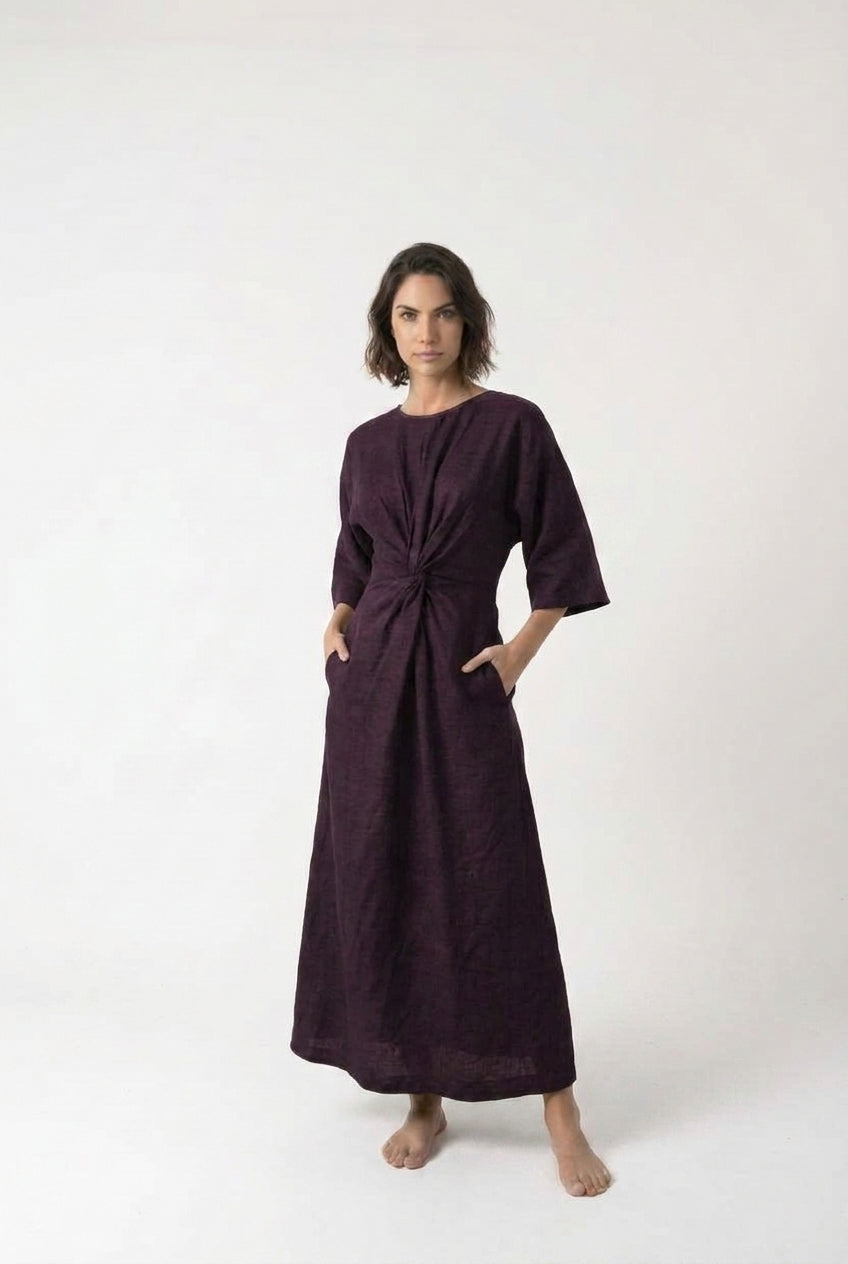 Zahira Knot Dress Aubergine Luxmii