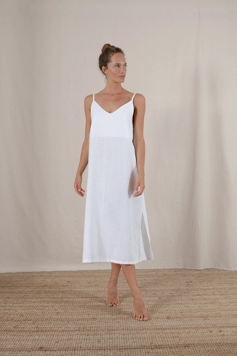 Basique Linen Slip Dress White - LUXMII Basique Linen Slip Dress White - LUXMII