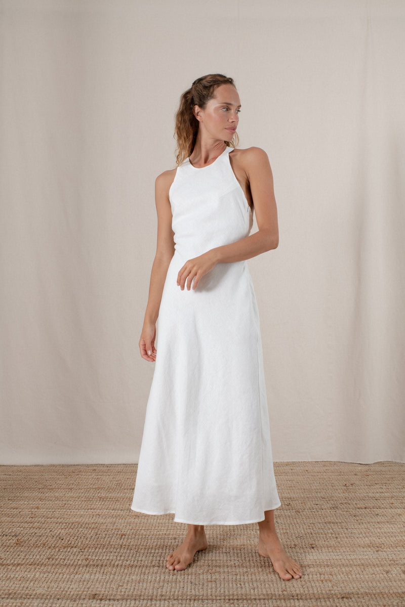 Bellez Linen Maxi Dress White - LUXMII Bellez Linen Maxi Dress White - LUXMII
