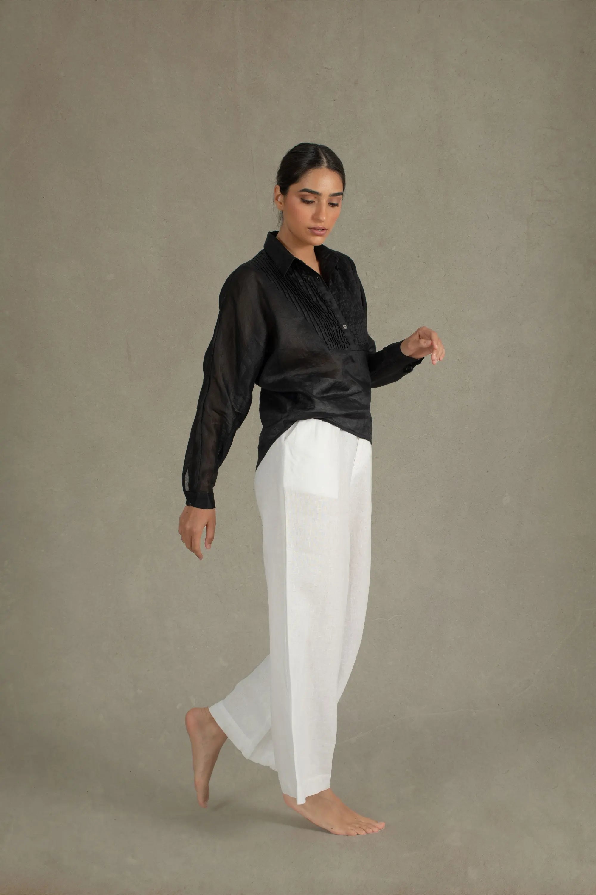 Étoile Tuxedo Ramie Linen Shirt Black Luxmii