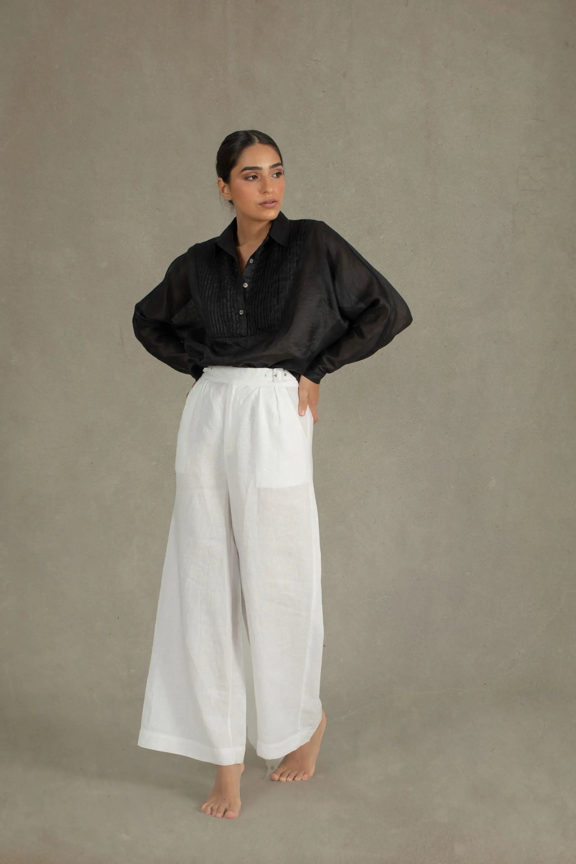 Étoile Tuxedo Ramie Linen Shirt Black Luxmii