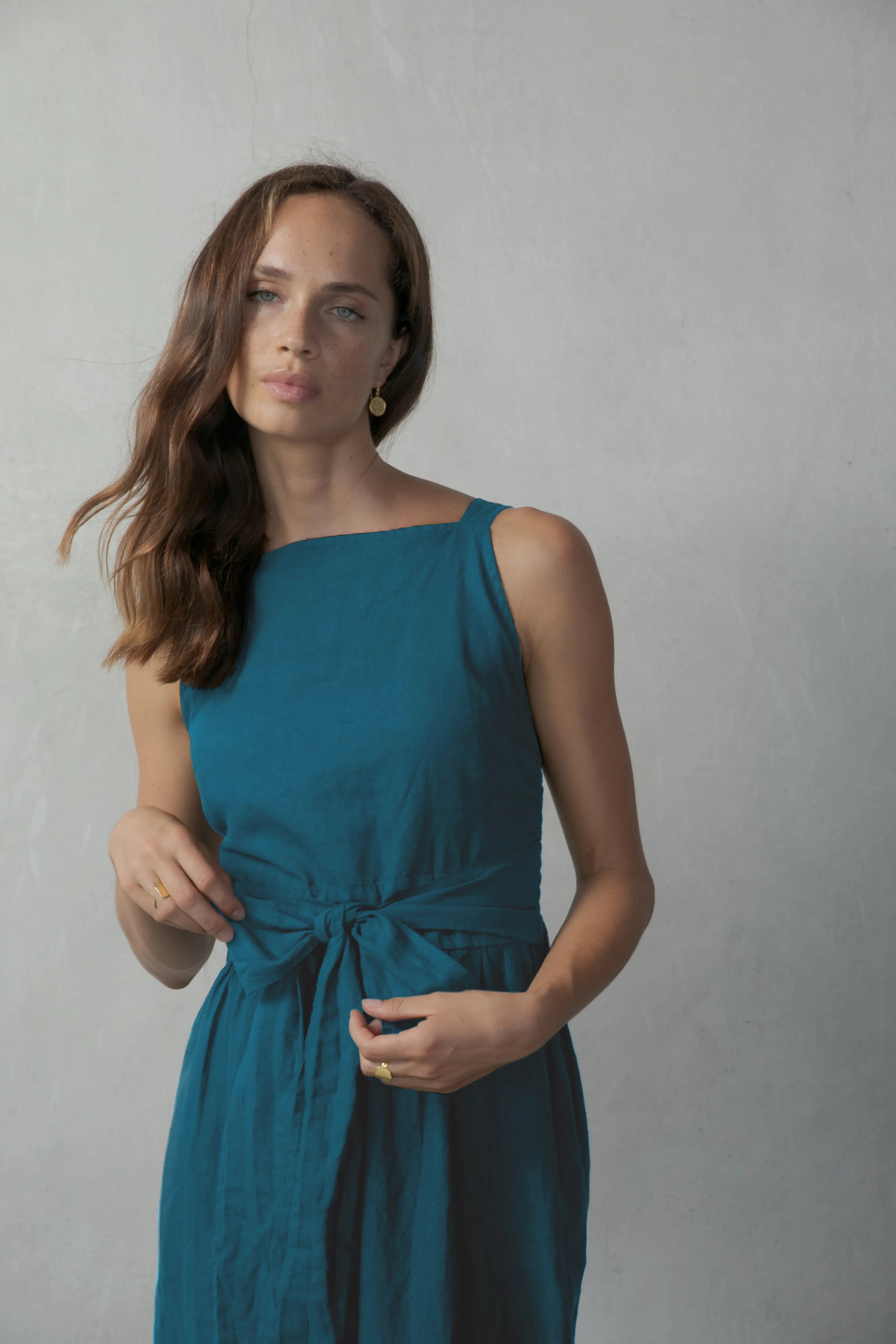 Farfalla Linen Midi Dress Teal - Luxmii
