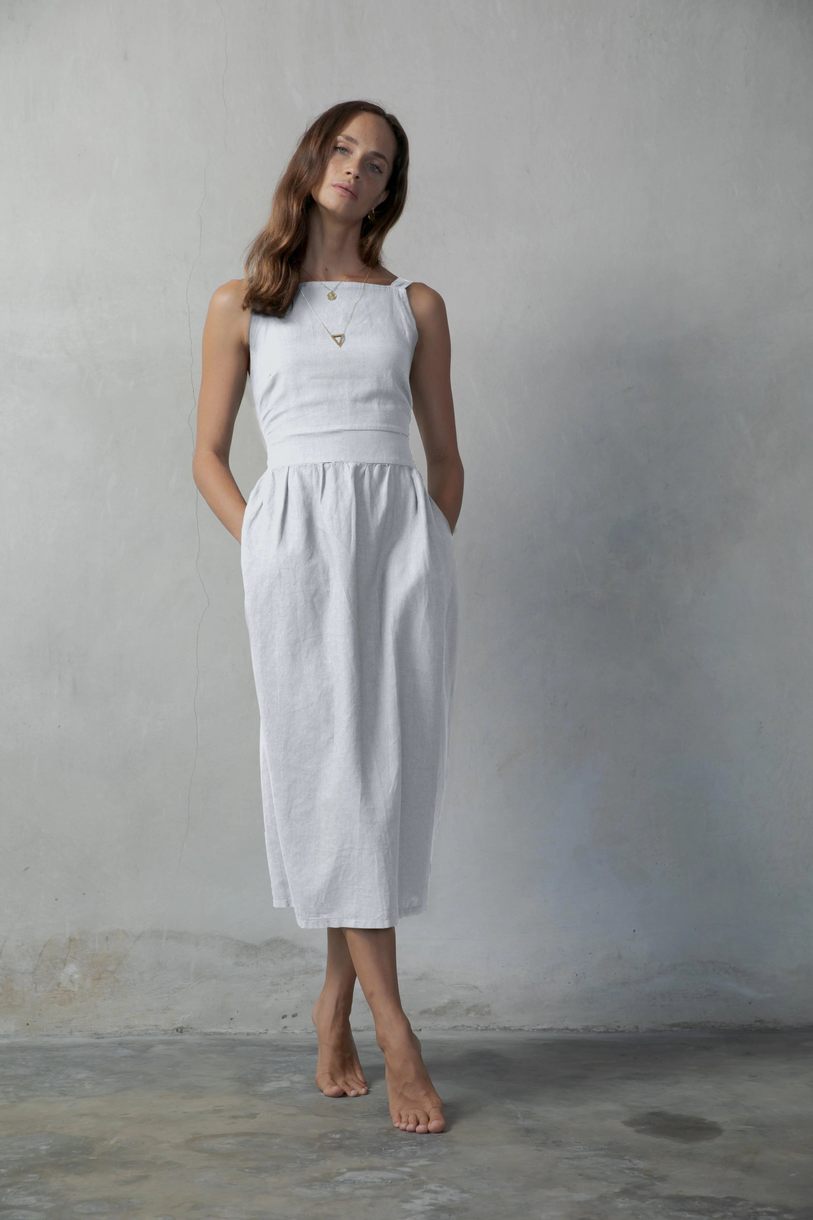Farfalla Linen Midi Dress White - Luxmii