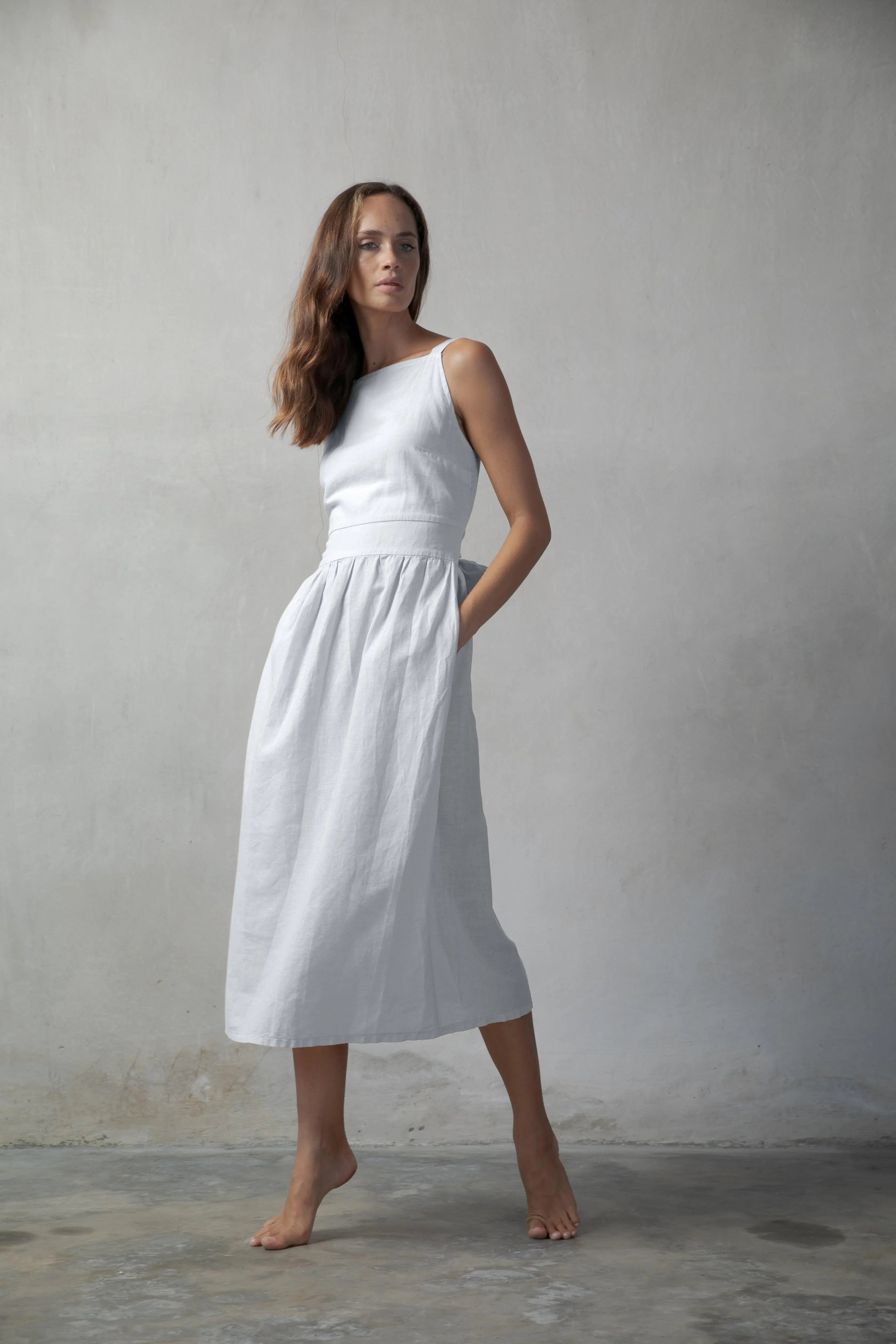 Farfalla Linen Midi Dress White - Luxmii