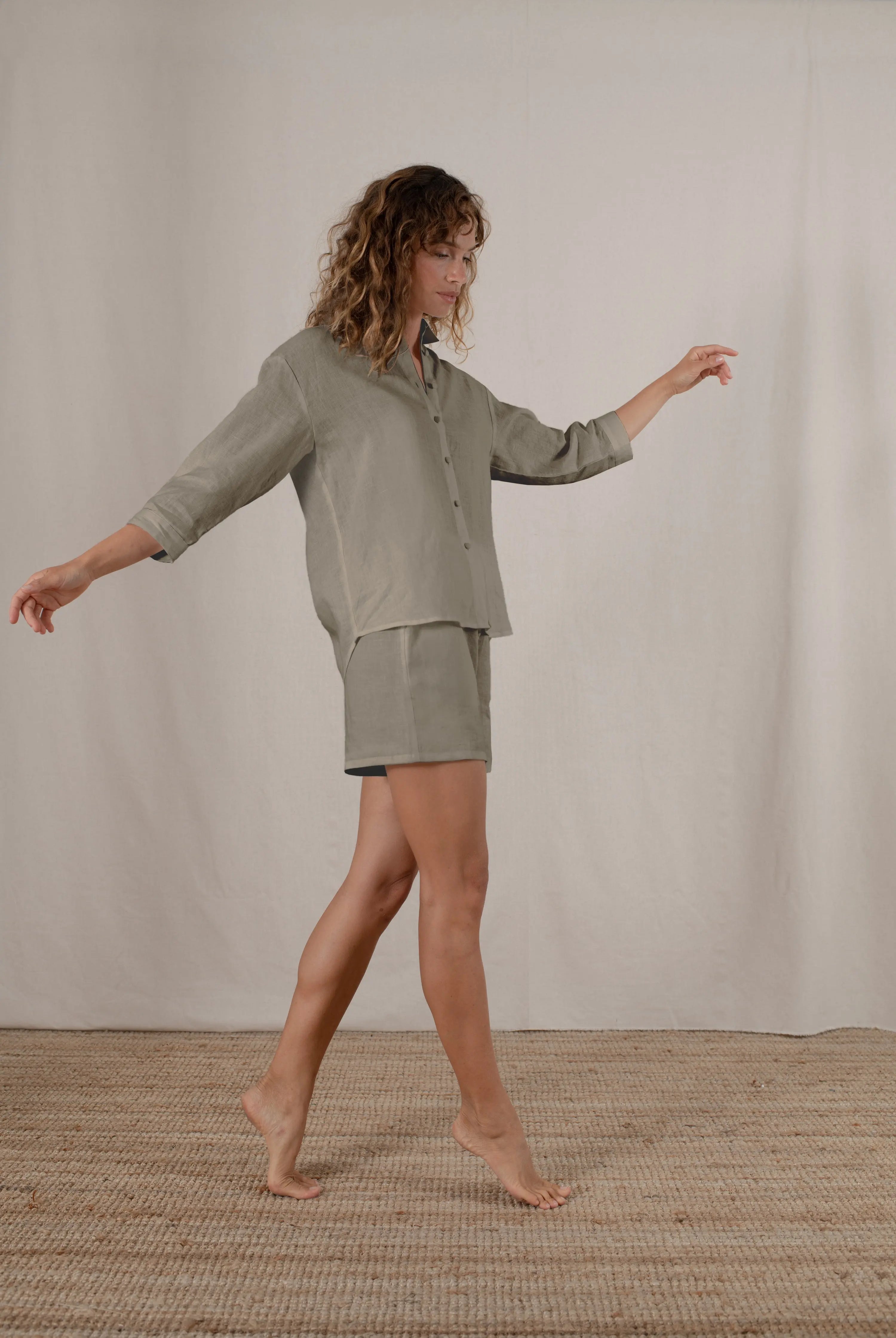 Hygge Linen Lounge Shirt in Taupe - Luxmii