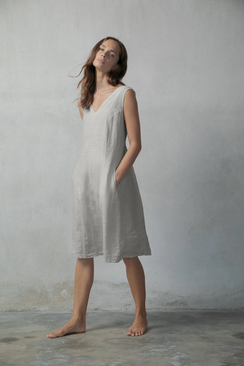 Basique Linen Slip Dress White - LUXMII