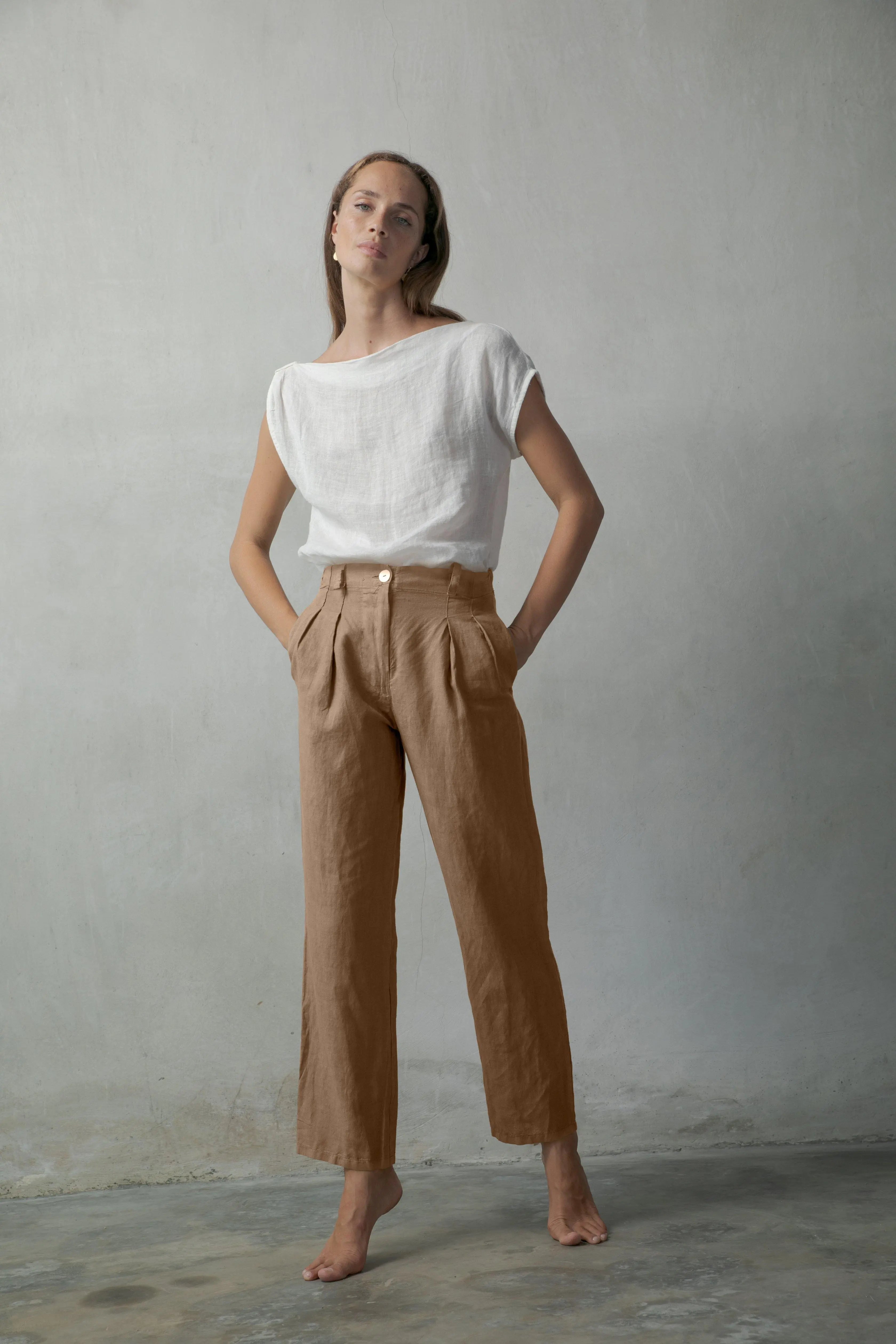 Piega Linen Trousers Tobacco - Luxmii