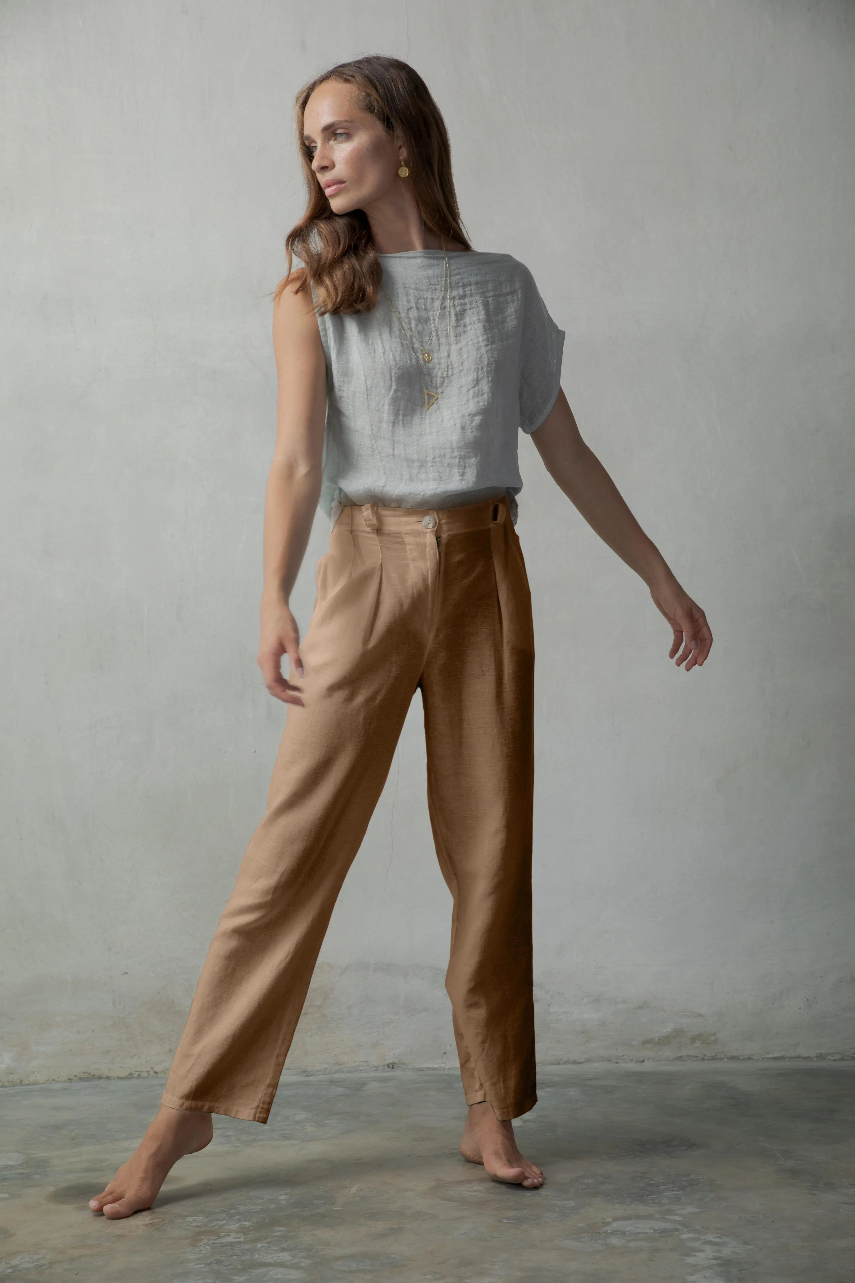 Piega Linen Trousers Tobacco - Luxmii