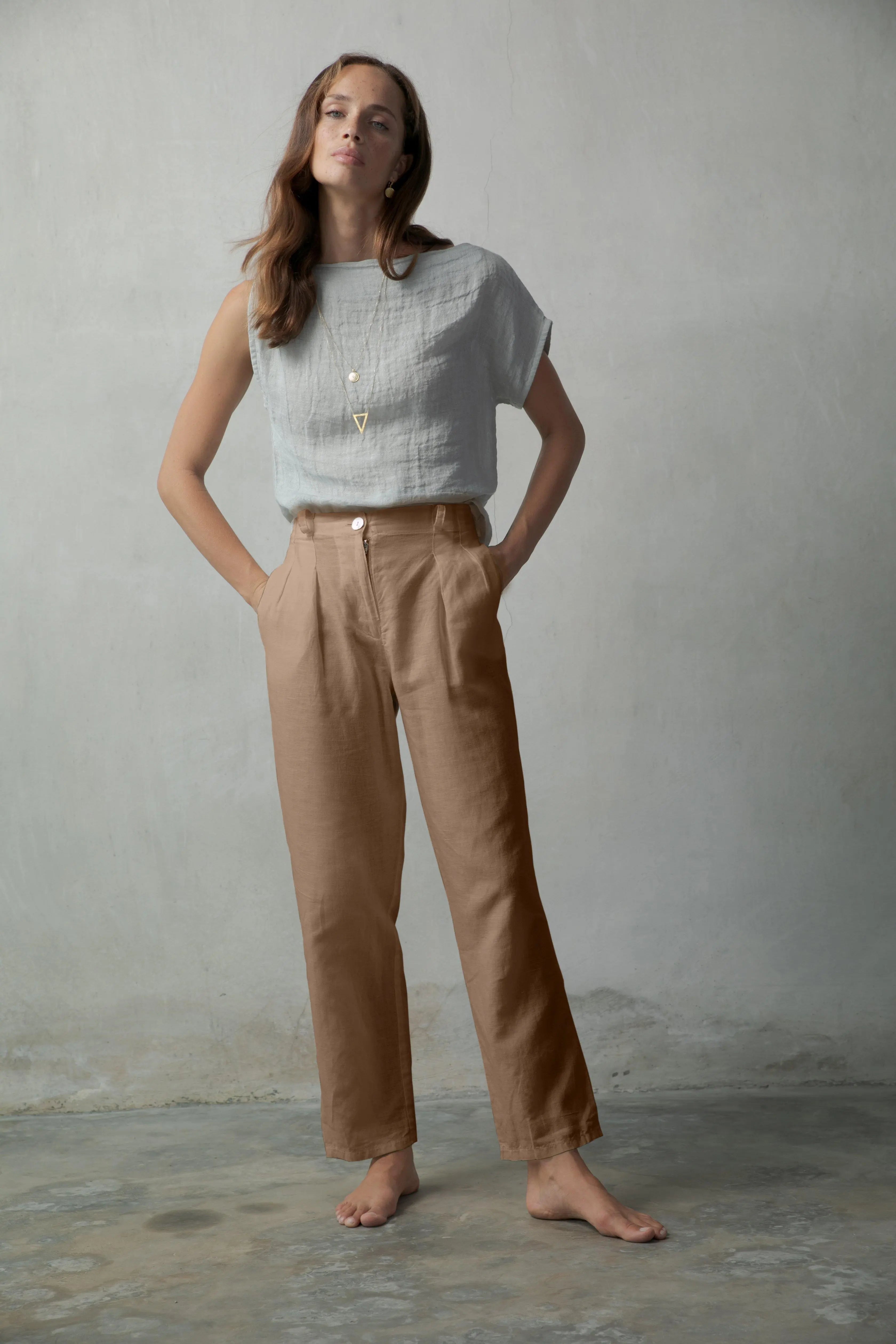Piega Linen Trousers Tobacco - Luxmii