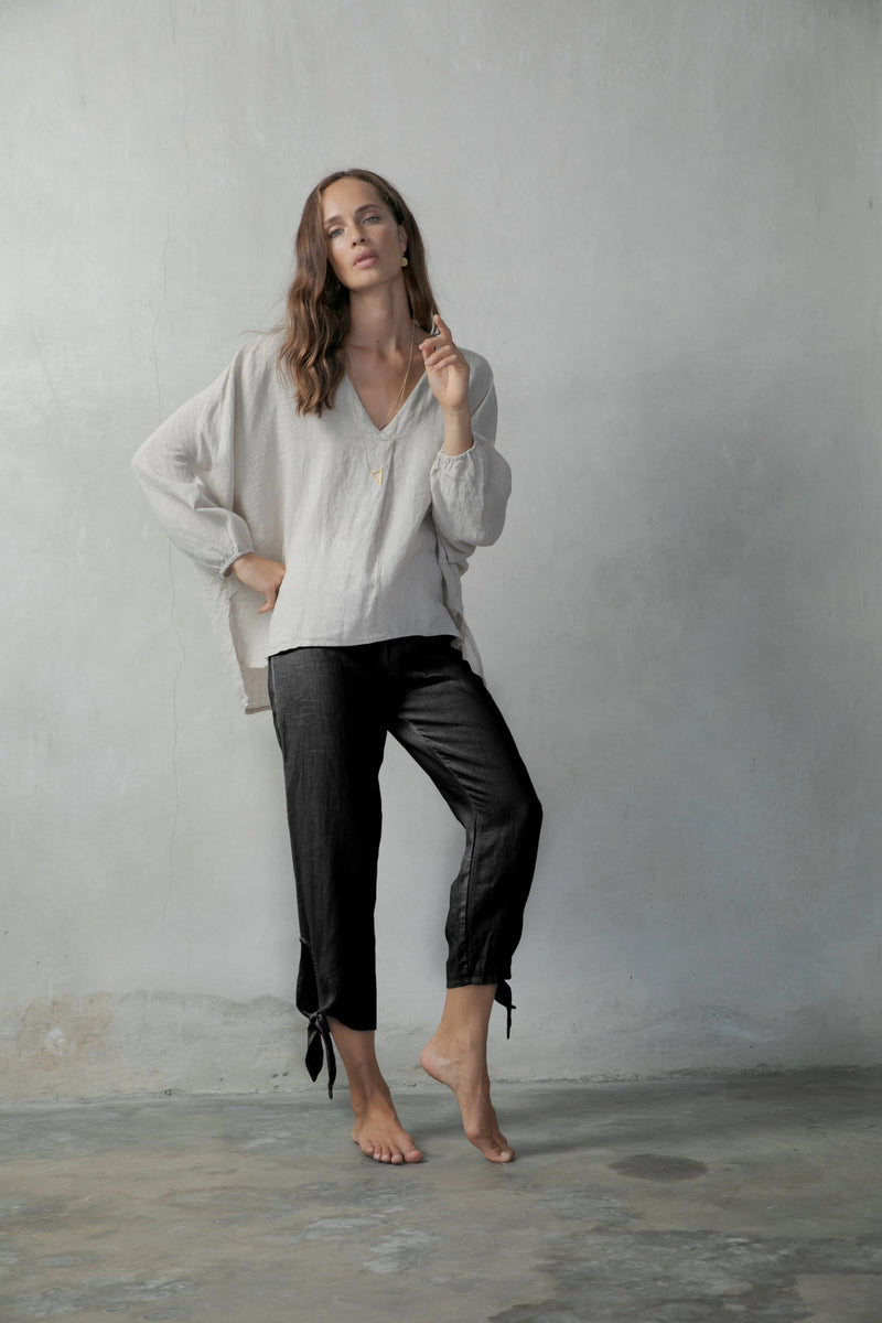 Orientique Women's Linen Capri Pants in White - Fe's Fashion & Decor