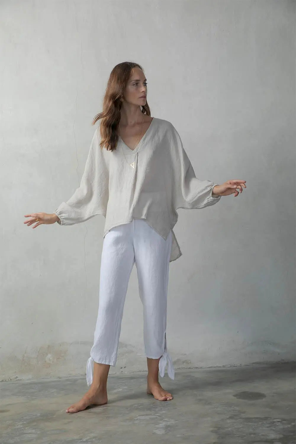 Tie-Knot Linen Capri Pants White - Luxmii