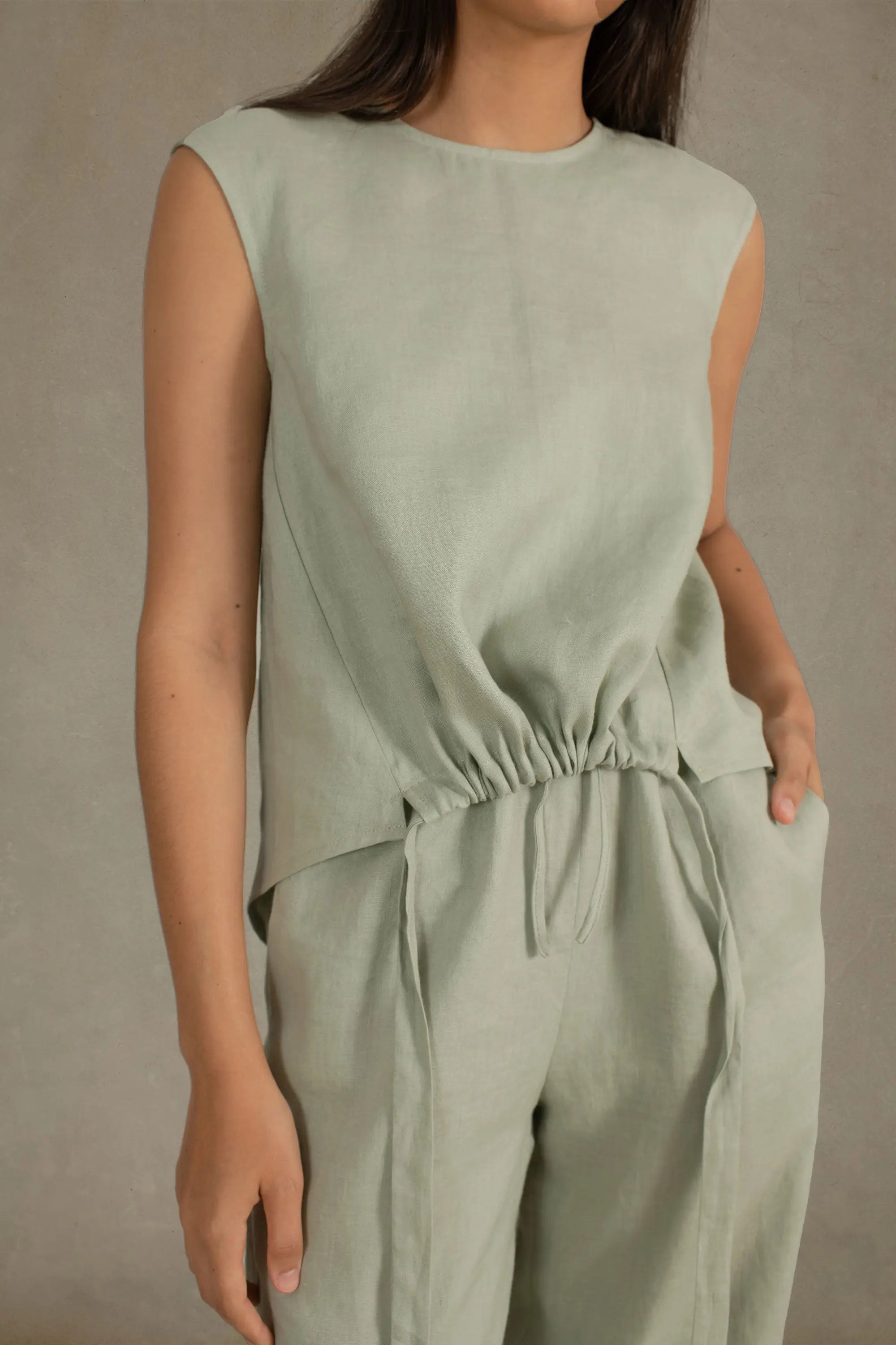 Toujours Sleeveless Linen Top Sage Green Luxmii