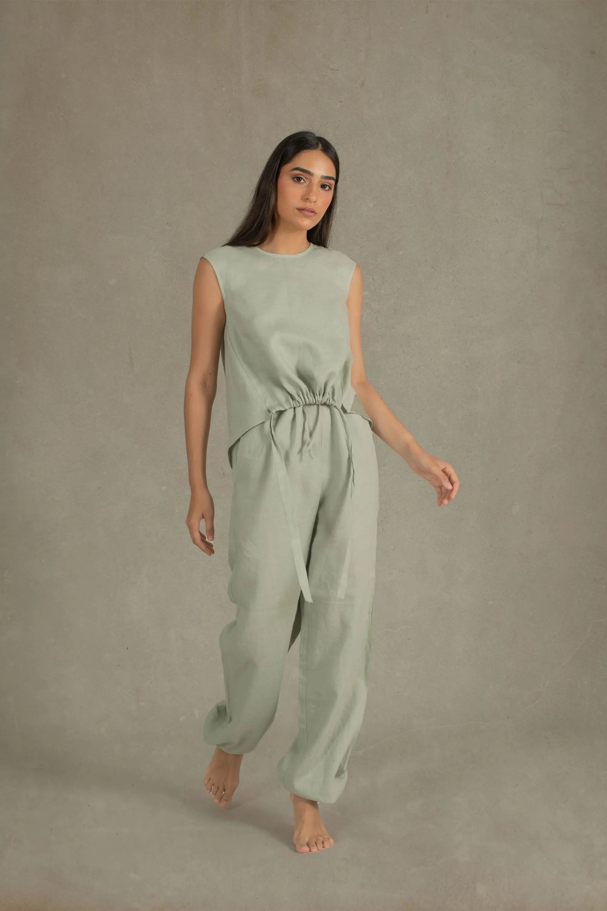 Toujours Sleeveless Linen Top Sage Green Luxmii