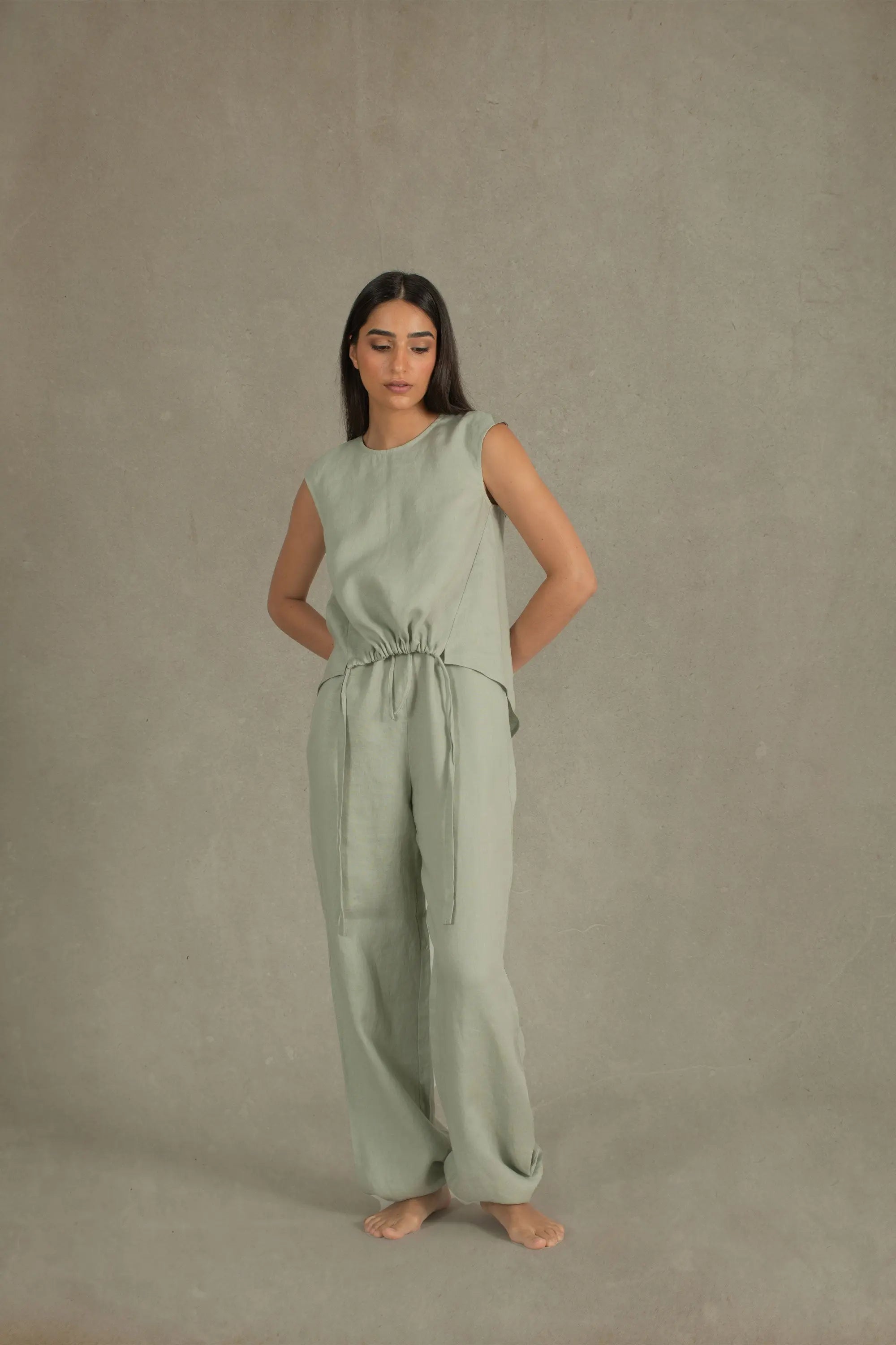 Toujours Sleeveless Linen Top Sage Green Luxmii