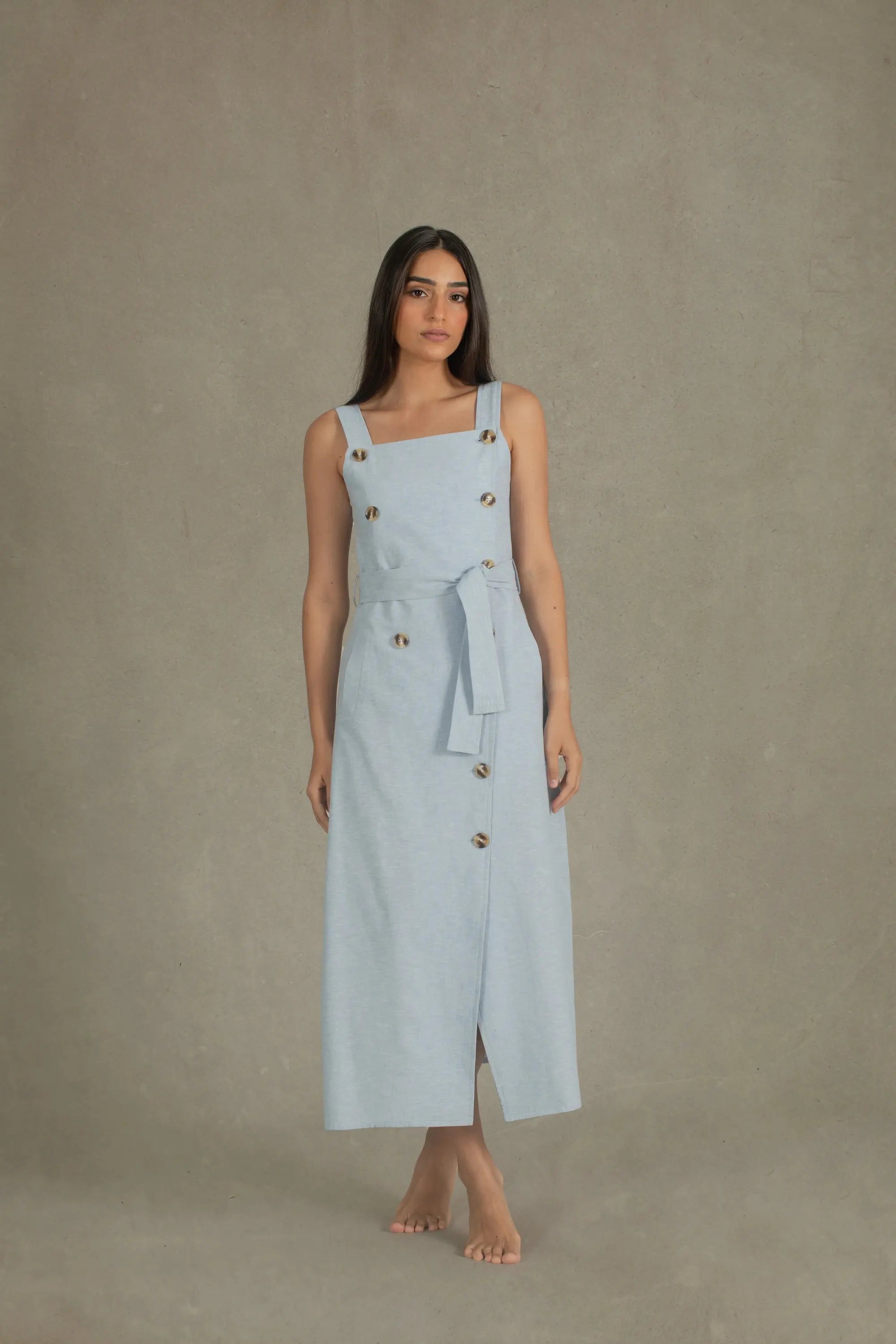 Volonté Linen Midi Dress Sky Blue Luxmii