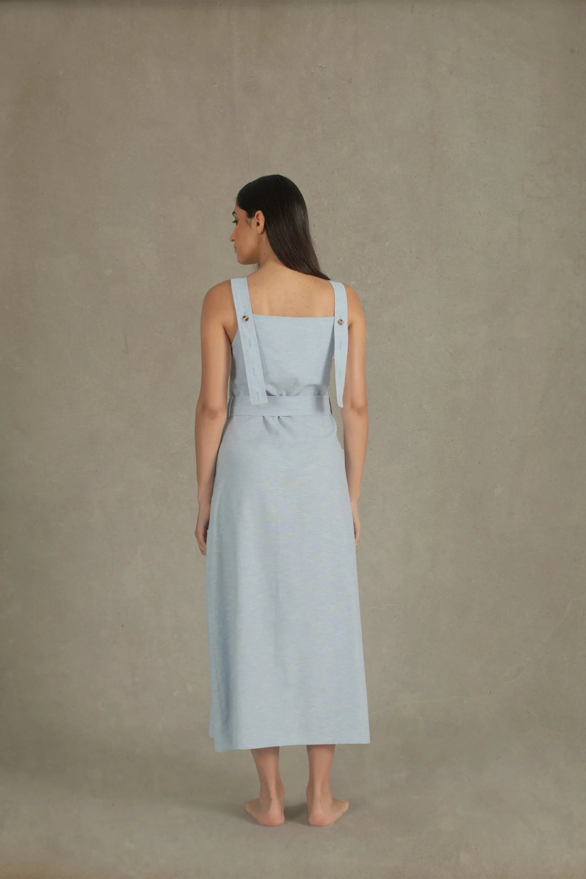 Volonté Linen Midi Dress Sky Blue Luxmii