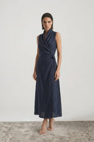 Amara Cowl Neck Wrap Dress Navy Luxmii