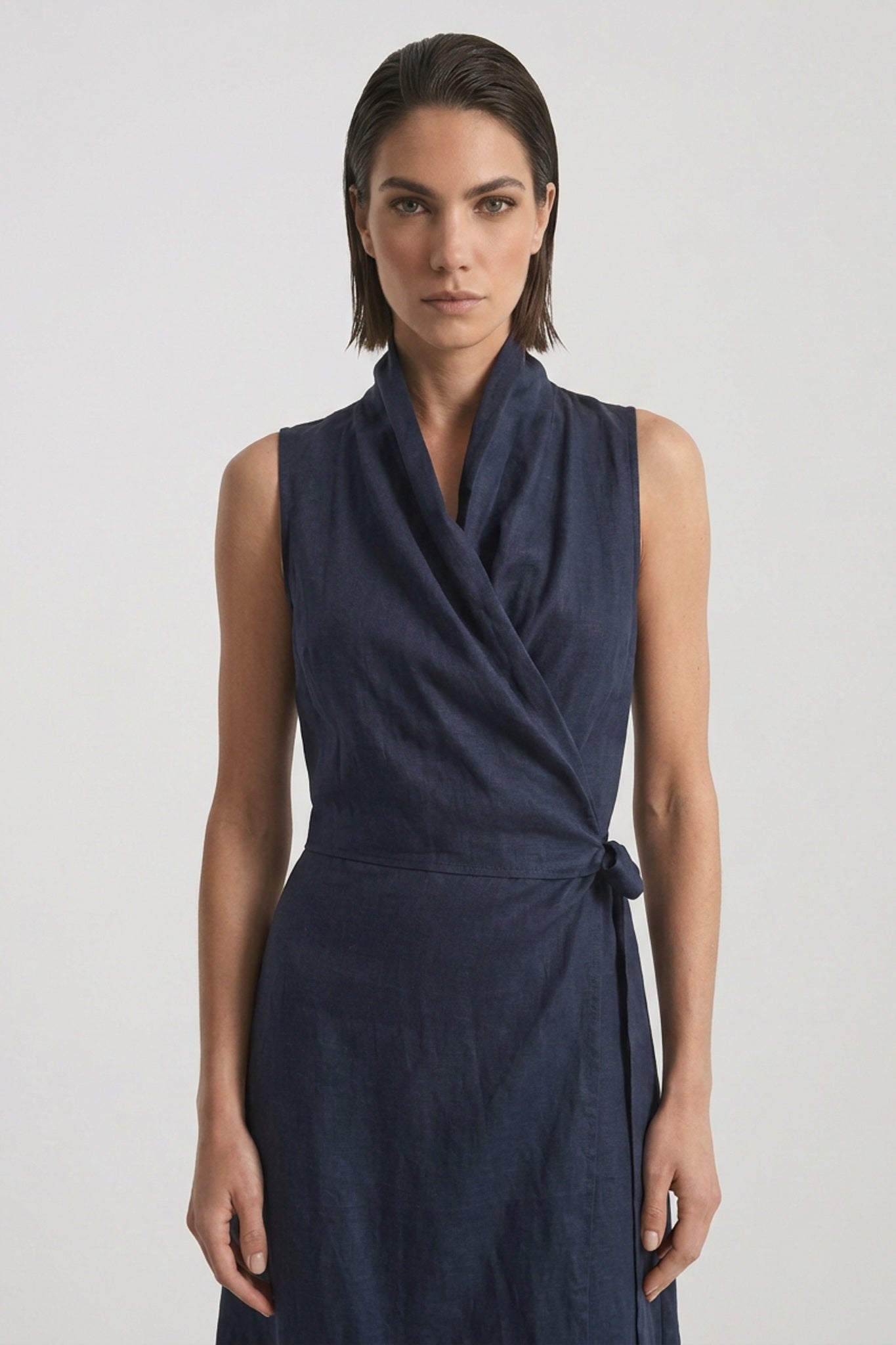 Amara Cowl Neck Wrap Dress Navy Luxmii