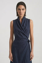 Amara Cowl Neck Wrap Dress Navy Luxmii