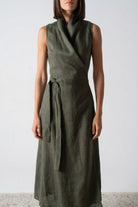 Amara Cowl Neck Wrap Dress Olive Luxmii