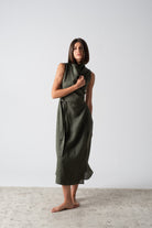 Amara Cowl Neck Wrap Dress Olive Luxmii