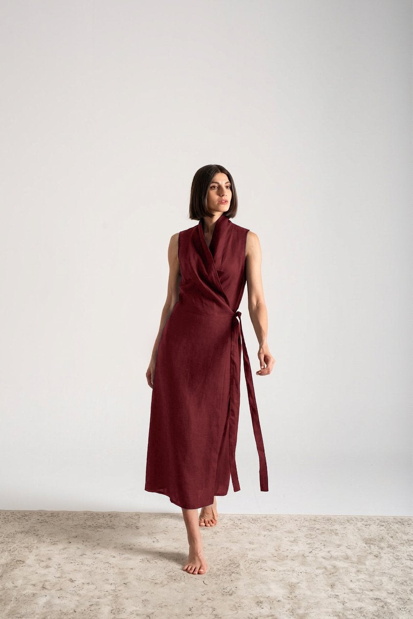 Amara Cowl Neck Wrap Dress Wine Luxmii