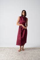 Amara Cowl Neck Wrap Dress Wine Luxmii