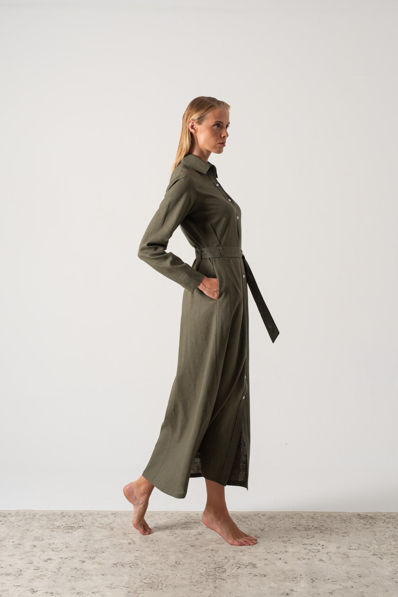 Arlo Shirt Maxi Dress Khaki - LUXMII